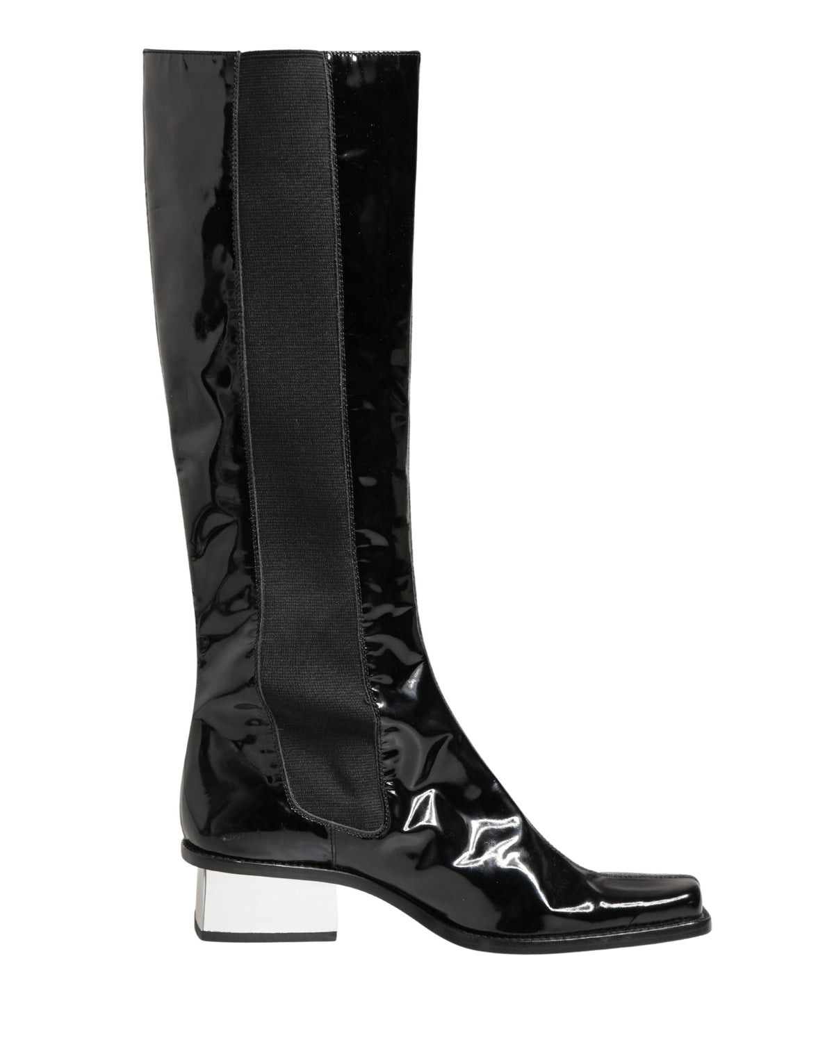 Step into the allure of Dolce & Gabbana's Black Patent Leather Knee High Boots, where exquisite Italian craftsmanship meets timeless elegance for the discerning fashionista.