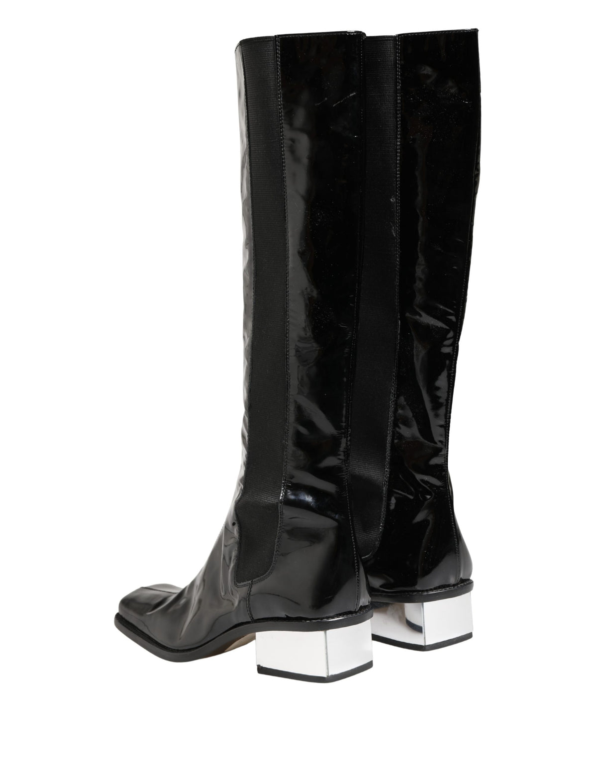 Experience the allure of Dolce & Gabbana's Black Patent Leather Knee High Boots, where exquisite craftsmanship meets timeless elegance, perfect for the discerning connoisseur.