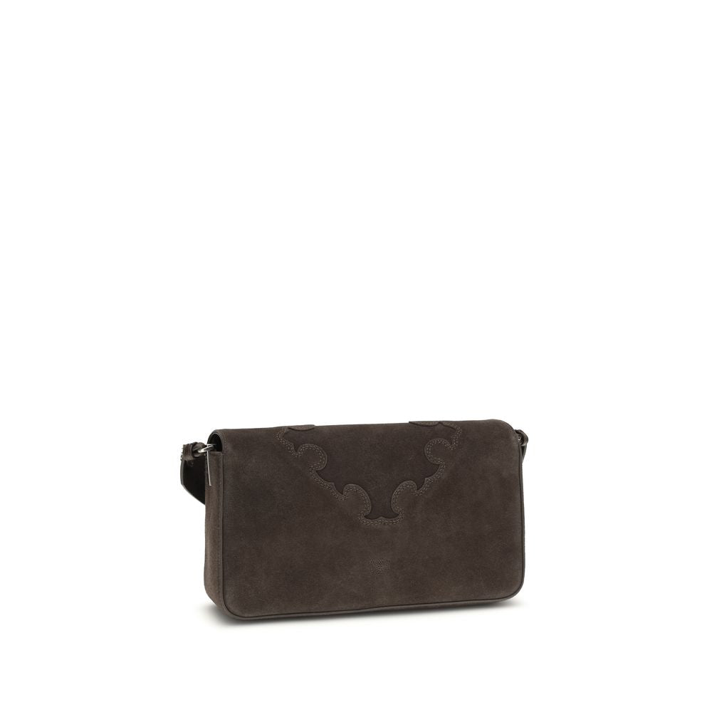 Indulge in the PINKO Brown Calf Leather Bos Taurus Shoulder Bag, a masterpiece of Italian craftsmanship, blending sumptuous suede with iconic design for timeless elegance.