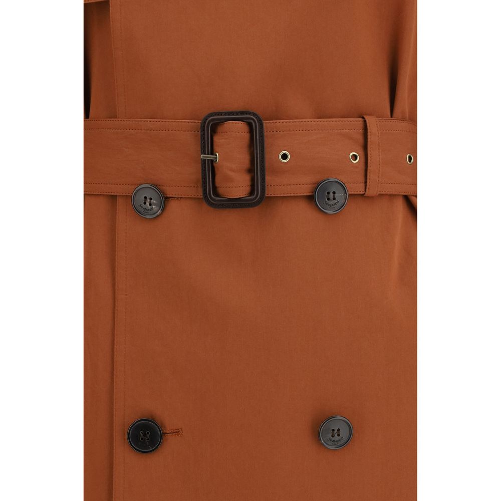 Discover the Saint Laurent Brown Cotton Trench Coat, a blend of 89% cotton and 11% silk, embodying timeless elegance and exquisite craftsmanship for the discerning wardrobe.