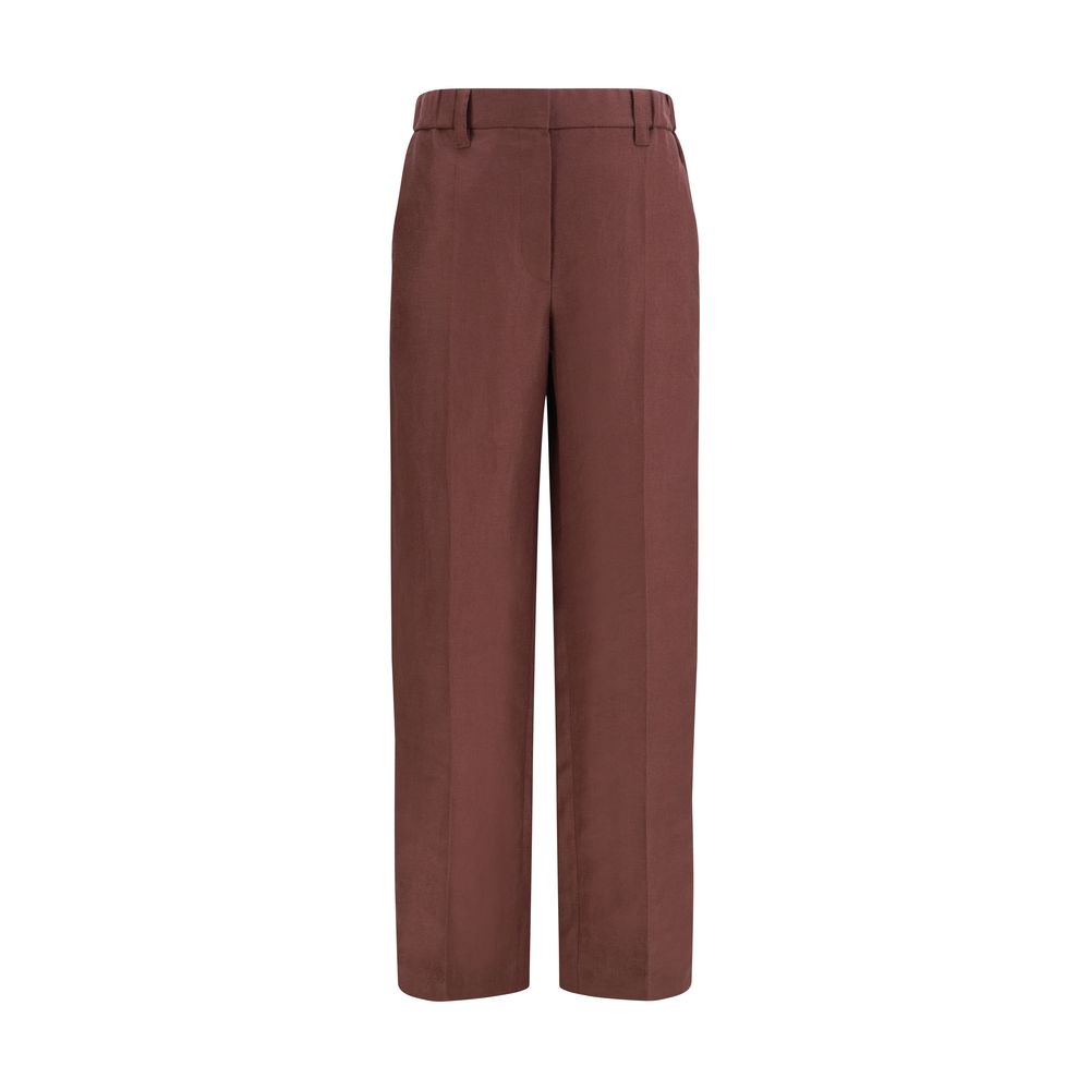 Brunello Cucinelli Brown Linen Casual Pants - Artisanal Luxury