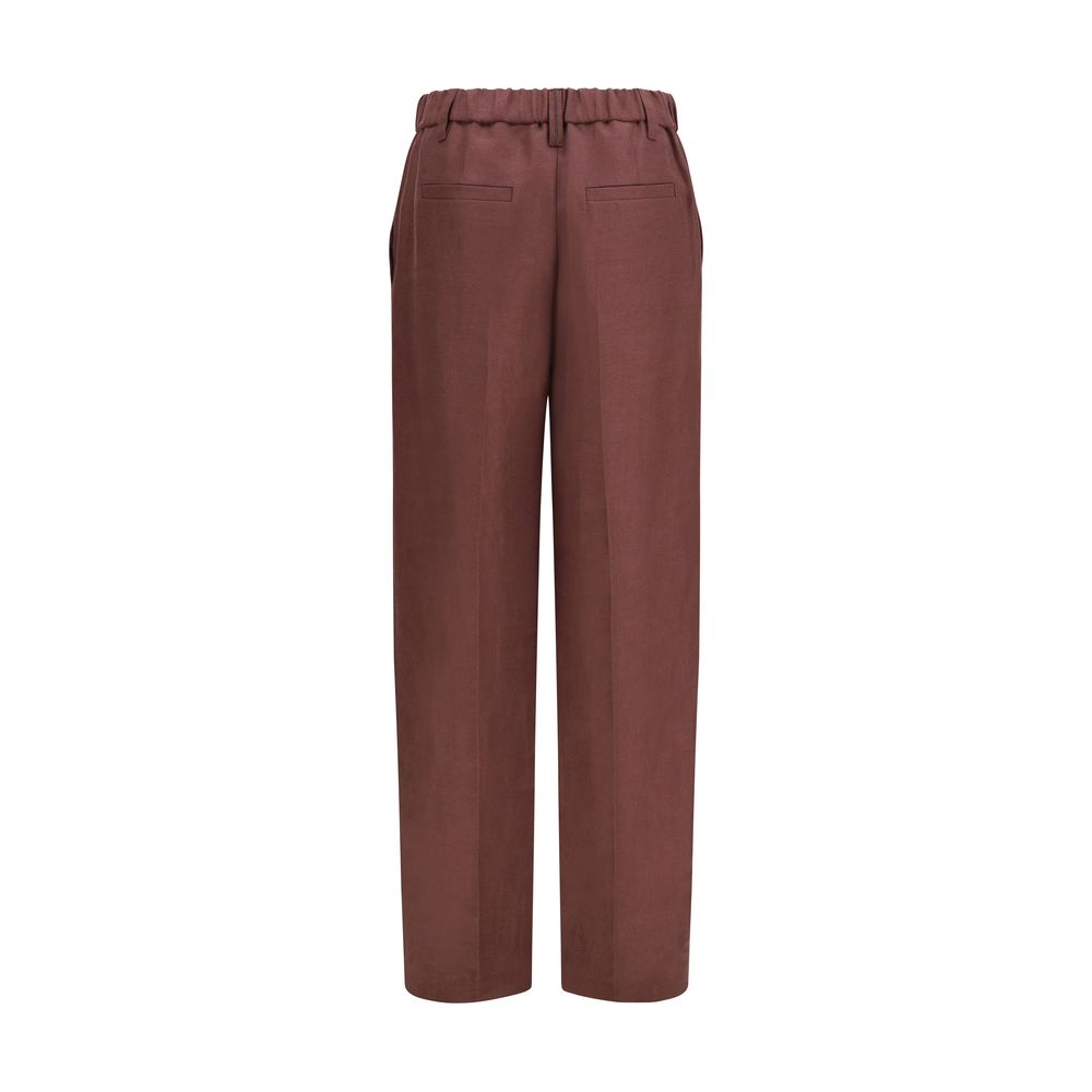 Brunello Cucinelli Brown Linen Casual Pants - Artisanal Luxury