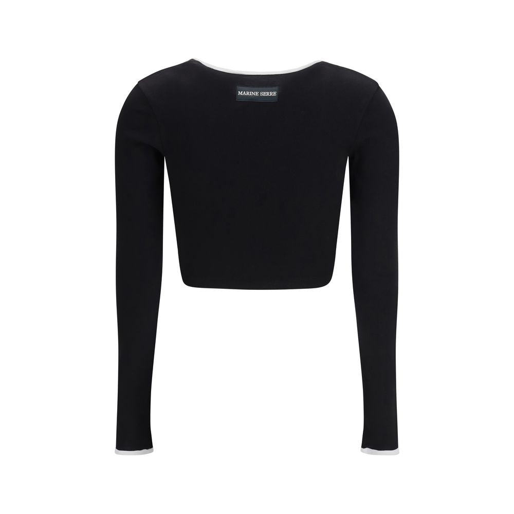 Indulge in the luxurious Marine Serre Black Cotton Sportswear T-shirt, crafted from organic cotton, embodying sophistication and versatility for every discerning wardrobe.