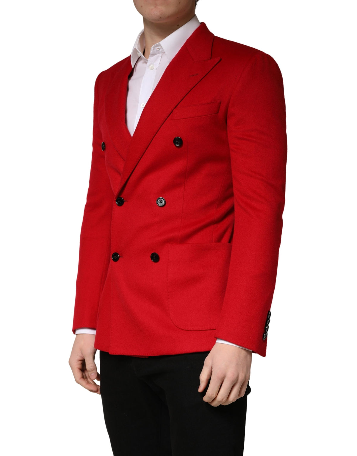 Elevate your wardrobe with the Dolce & Gabbana Red Cashmere Slim Fit Blazer, a masterpiece of Italian craftsmanship that embodies timeless elegance and luxurious allure.