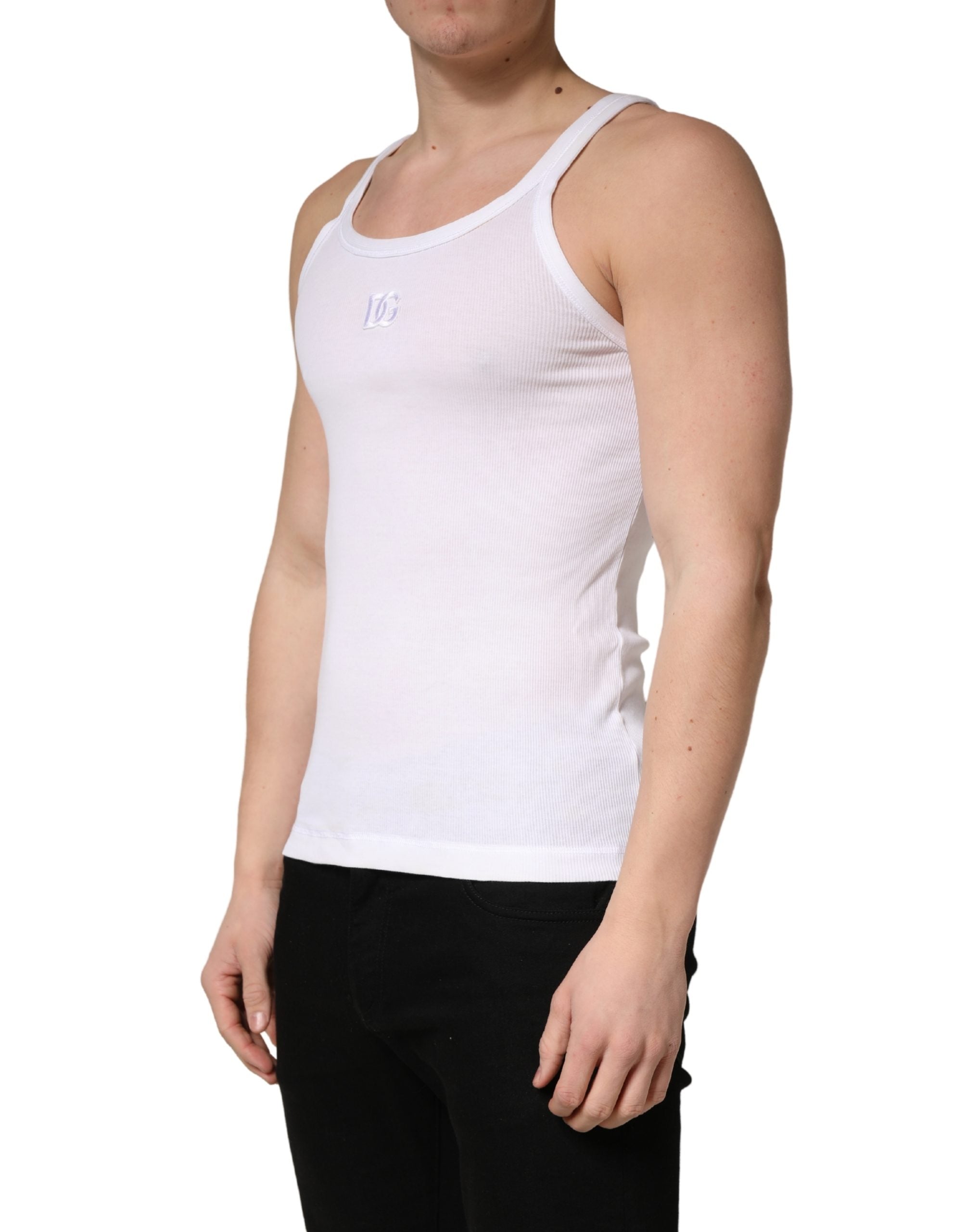 Dolce & Gabbana White Ribbed Cotton Sleeveless Tank T-shirt