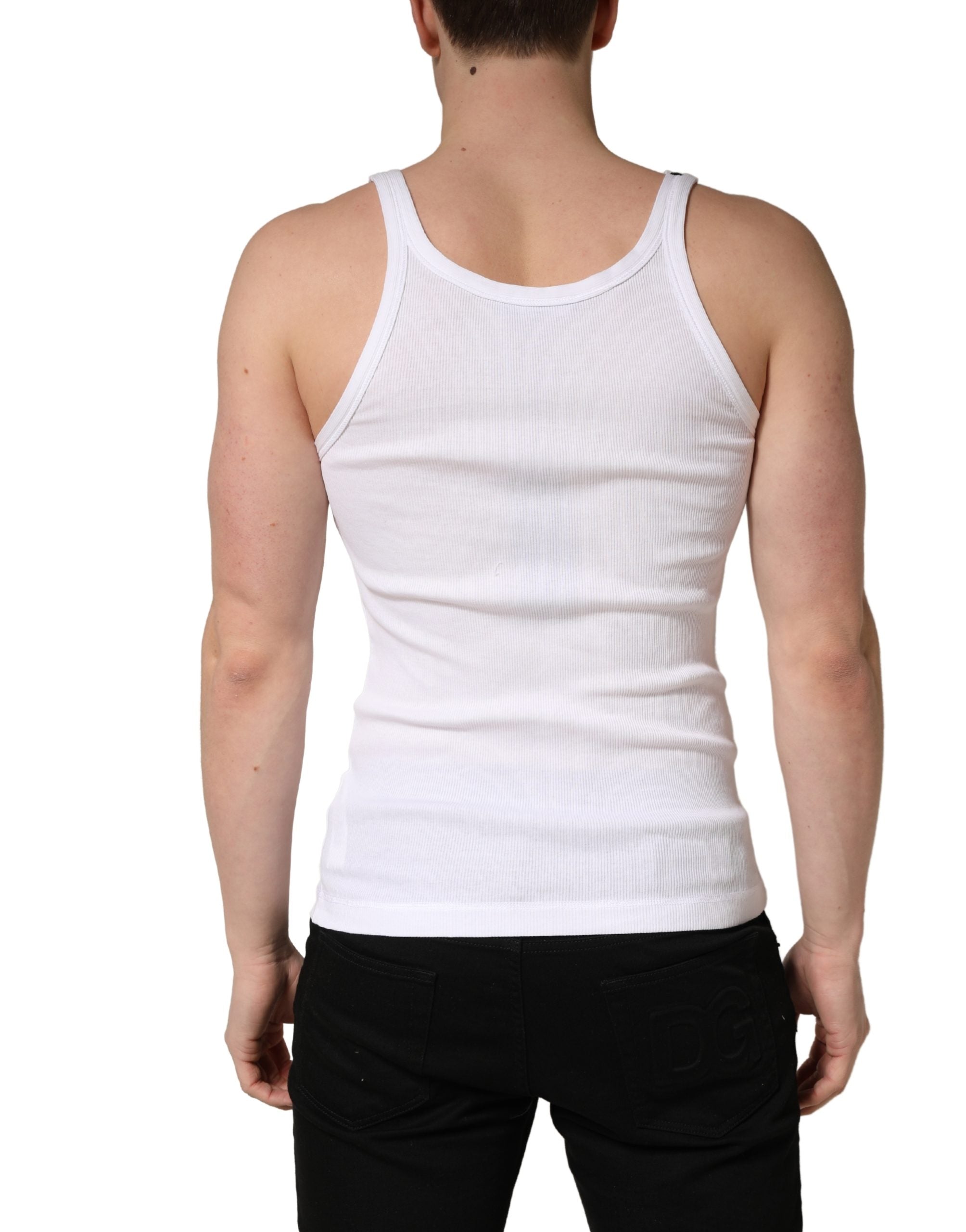 Dolce & Gabbana White Ribbed Cotton Sleeveless Tank T-shirt