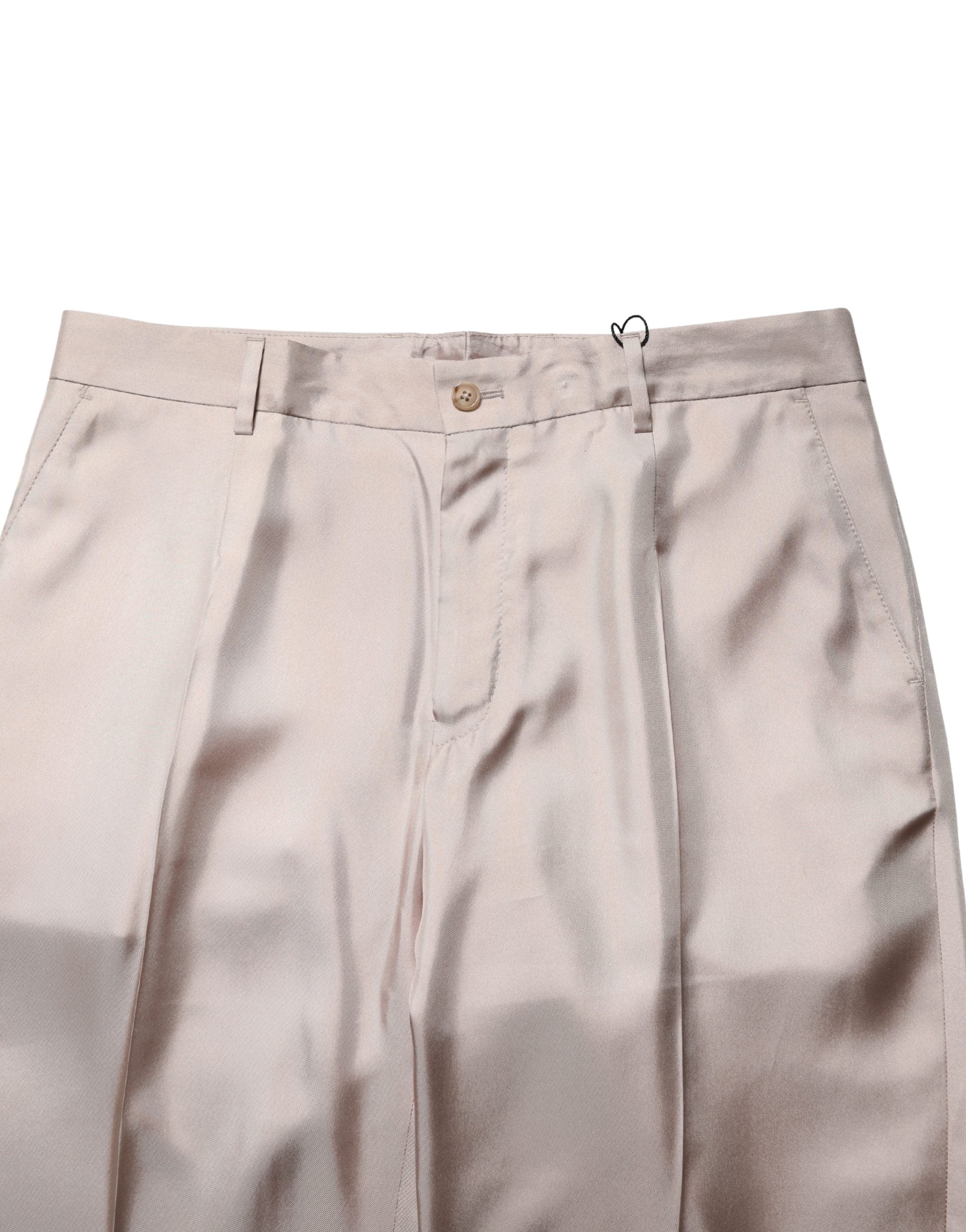 Dolce & Gabbana Beige Silk Straight Formal DressTrouser Pants