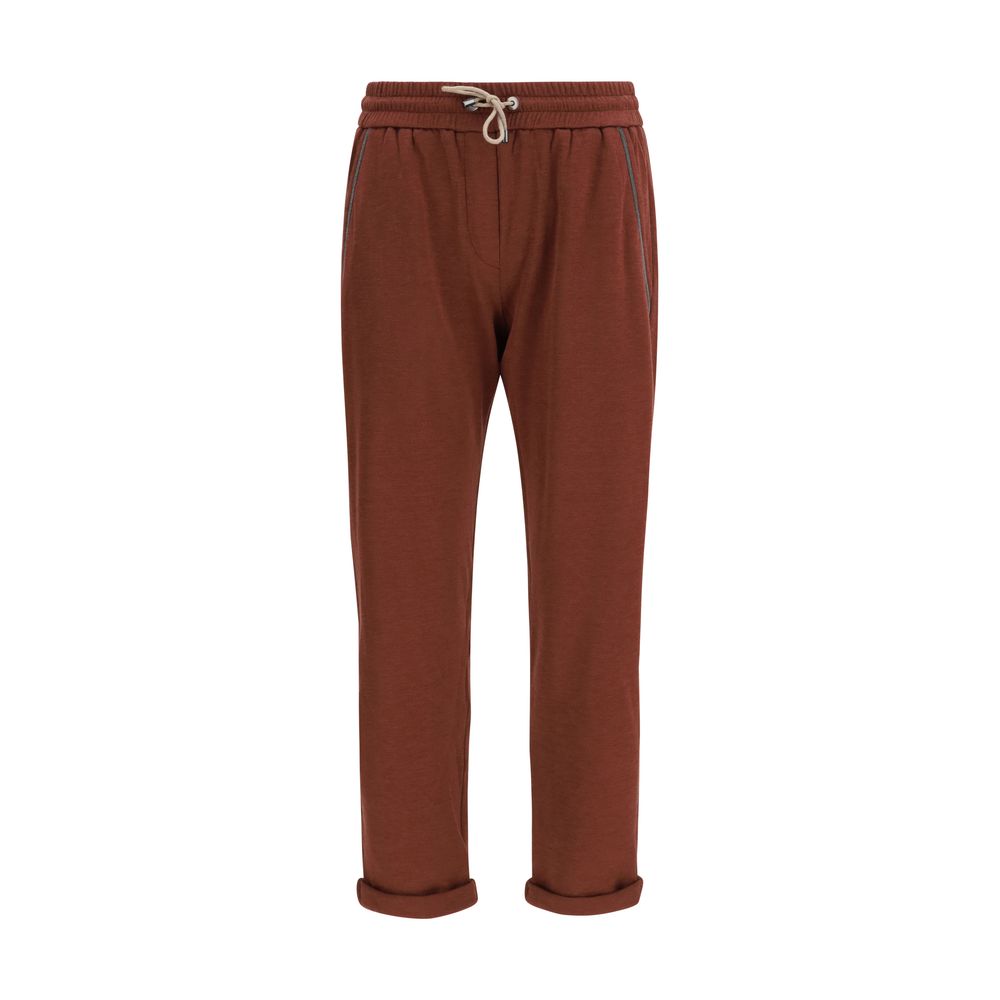 Brunello Cucinelli Bordeaux Cotton Casual Pants, Artisan Luxury