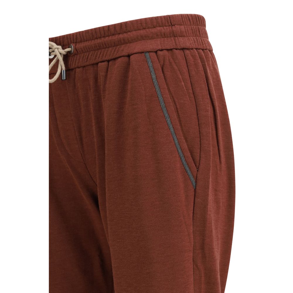 Brunello Cucinelli Bordeaux Cotton Casual Pants, Artisanal Luxury
