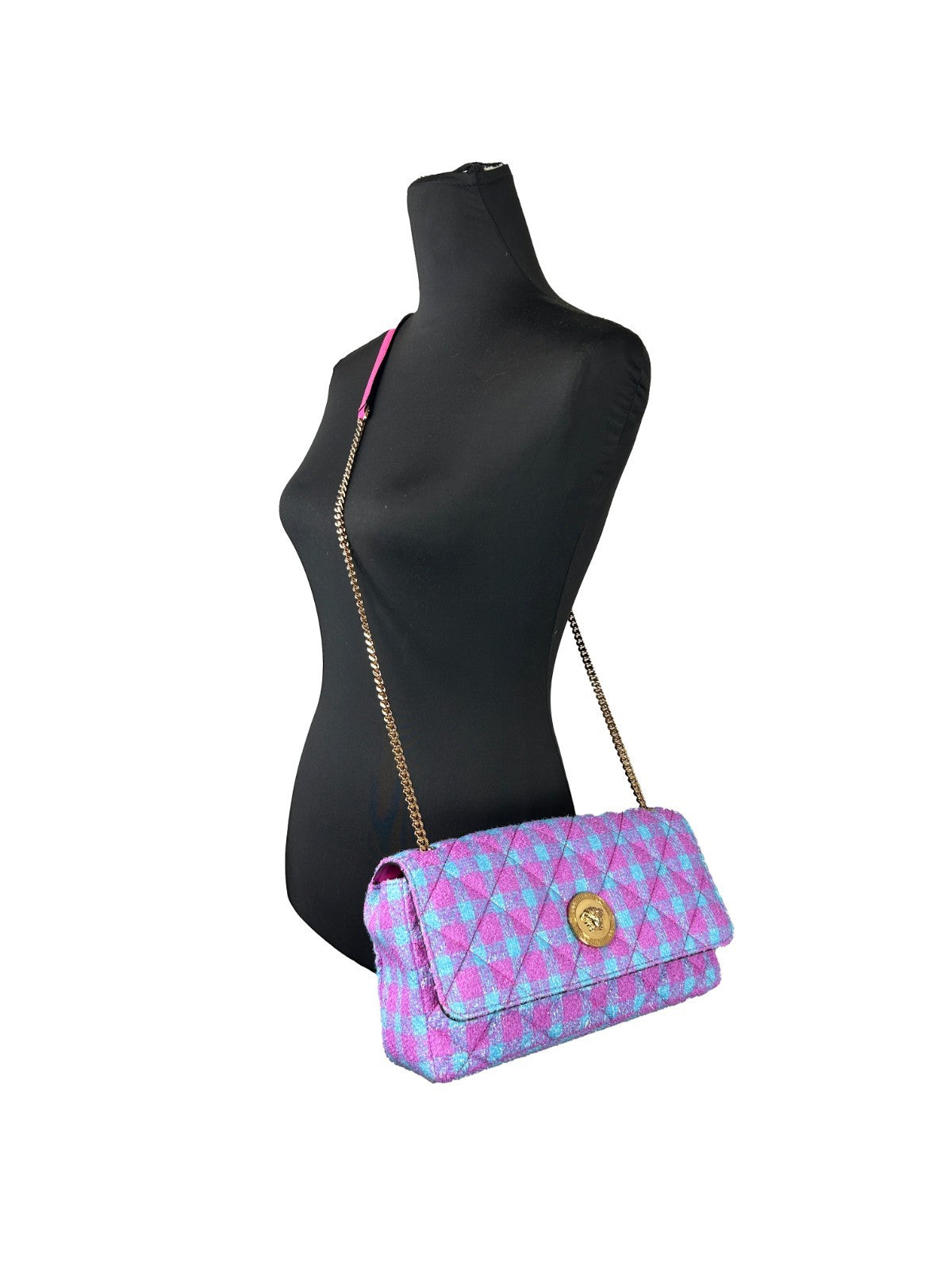Elevate your style with the Versace Wool Lurex Medium Shoulder Crossbody Bag, a blend of Italian craftsmanship and luxurious materials, perfect for any occasion.