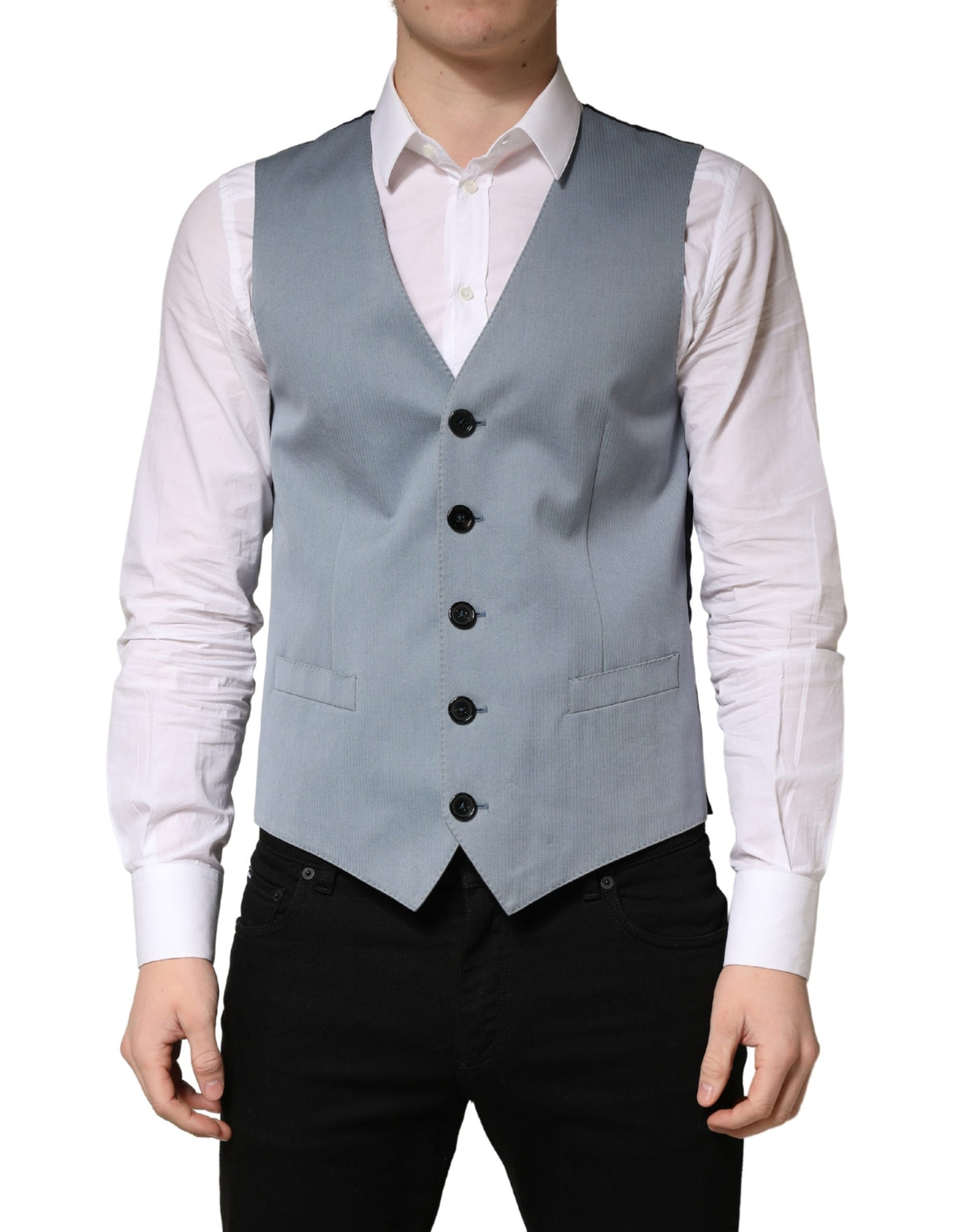 Elevate your wardrobe with the Dolce & Gabbana Gray Wool Single Breasted Waistcoat Vest, a masterpiece of Italian craftsmanship, blending luxurious wool and silk for timeless sophistication.