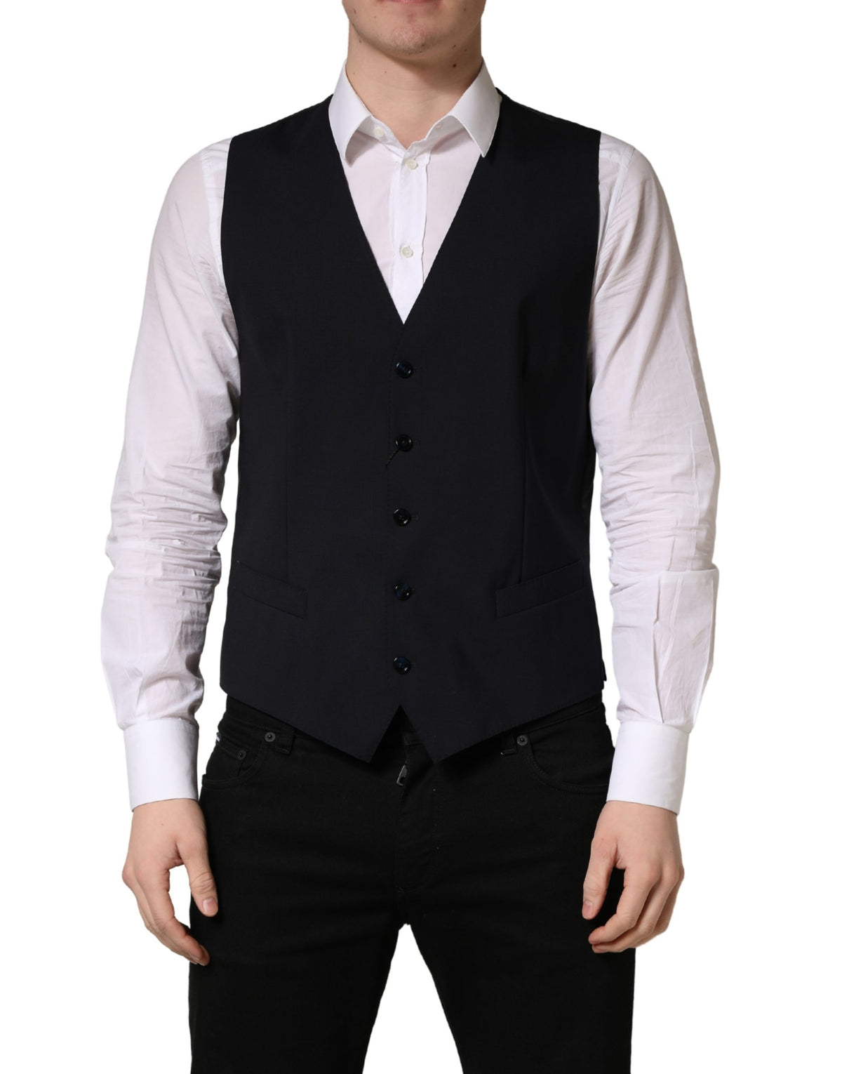 Discover the exquisite Dolce & Gabbana Black Wool Single Breasted Waistcoat Vest, a timeless piece of Italian craftsmanship that elevates your elegance and sophistication.