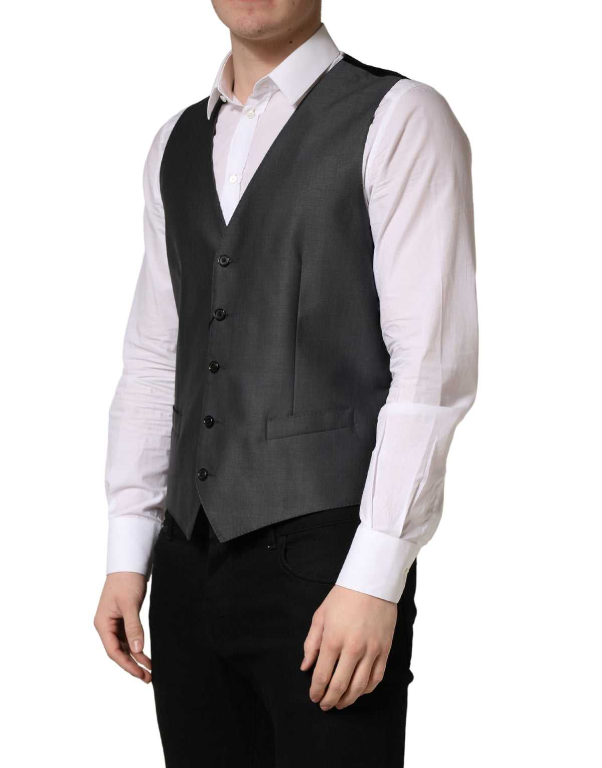 Elevate your wardrobe with the Dolce & Gabbana Dark Gray Waistcoat Vest, a masterpiece of luxurious virgin wool and silk, embodying exquisite craftsmanship for the modern connoisseur.