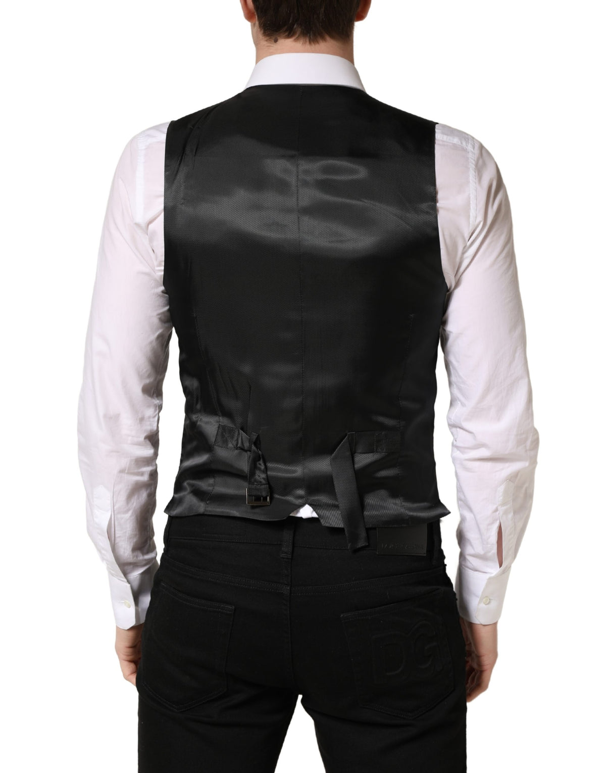 Elevate your formal wardrobe with the Dolce & Gabbana Dark Gray Wool Dress Waistcoat Vest, crafted from luxurious virgin wool and silk for timeless sophistication.