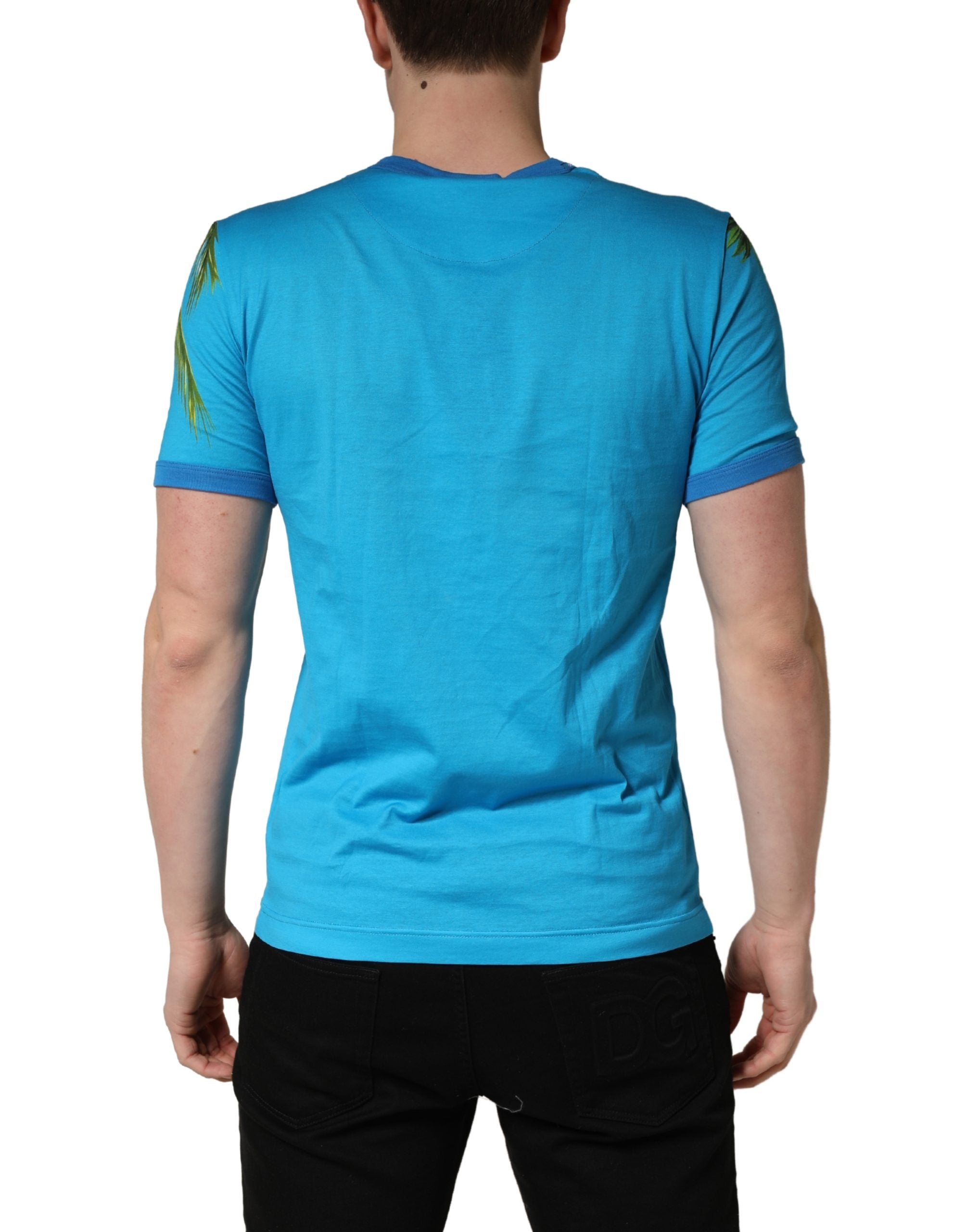 Dolce & Gabbana Blue Palm Tree Print Cotton T-shirt Couture
