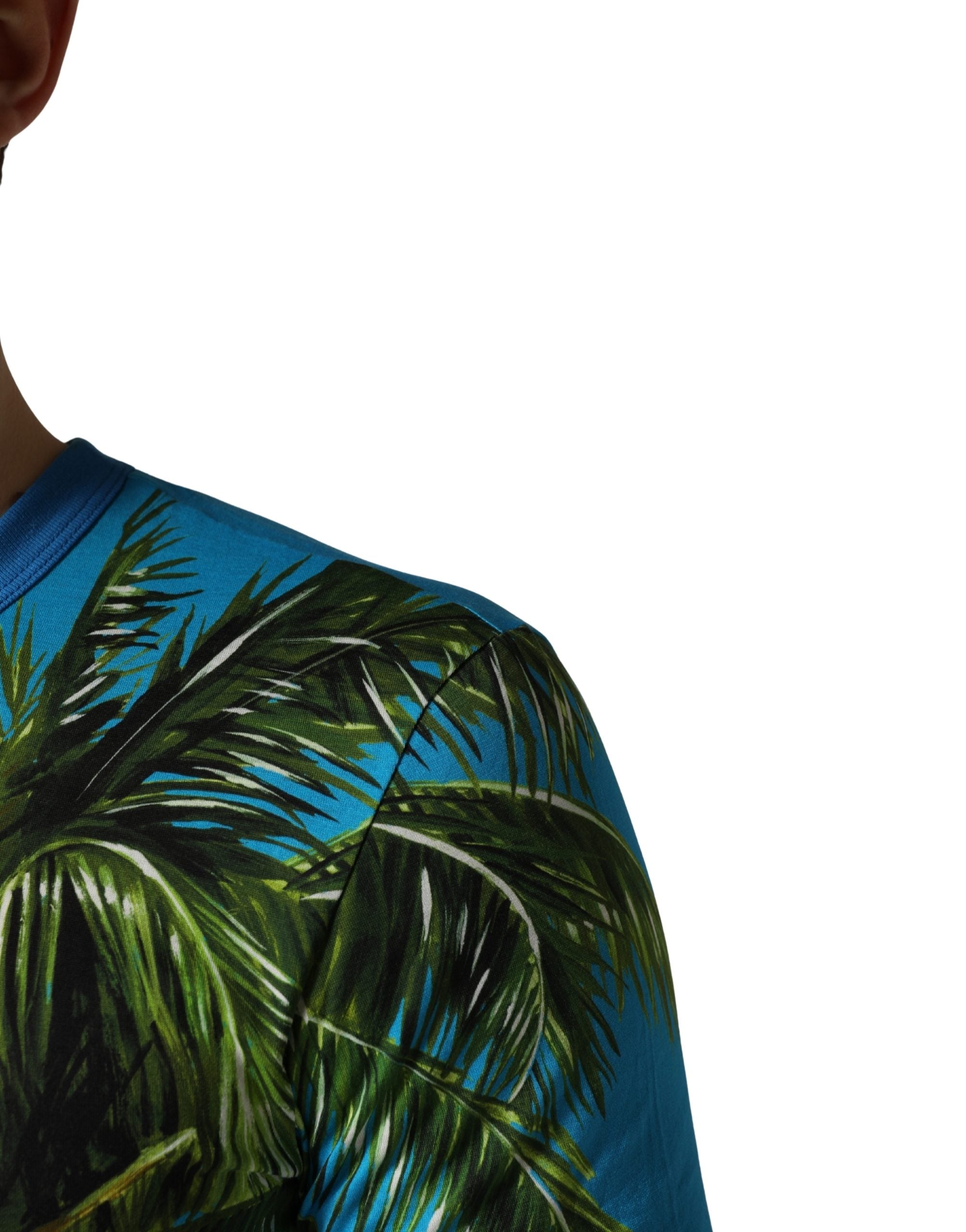 Dolce & Gabbana Blue Palm Tree Print Cotton T-shirt Couture