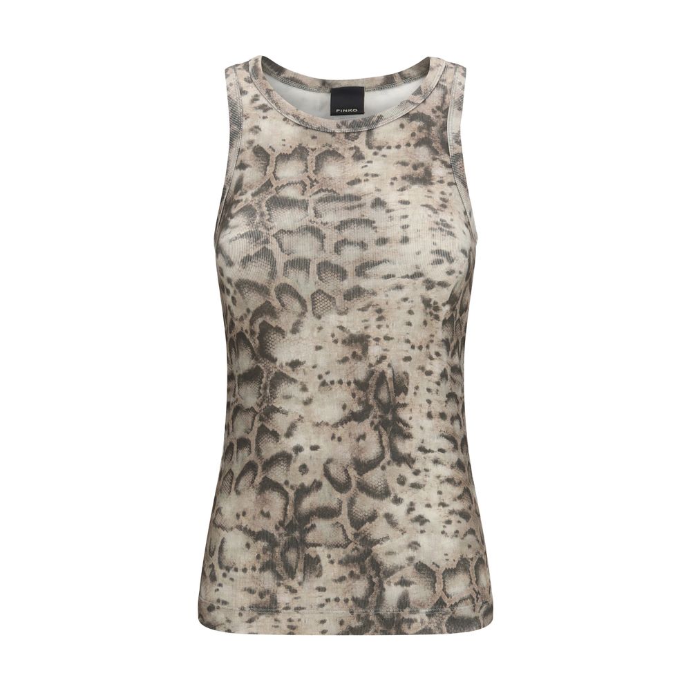 Elevate your wardrobe with the PINKO Beige Cotton T-Shirt from the SS26 collection, featuring luxurious ribbed knit and a bold snakeskin print for timeless sophistication.