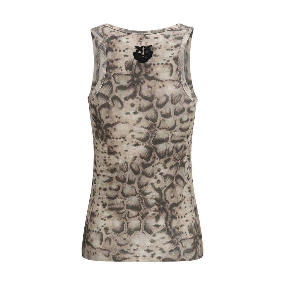 Experience the allure of the PINKO Beige Cotton T-Shirt from the SS26 collection, crafted from luxurious ribbed knit with a bold snakeskin print for timeless sophistication.
