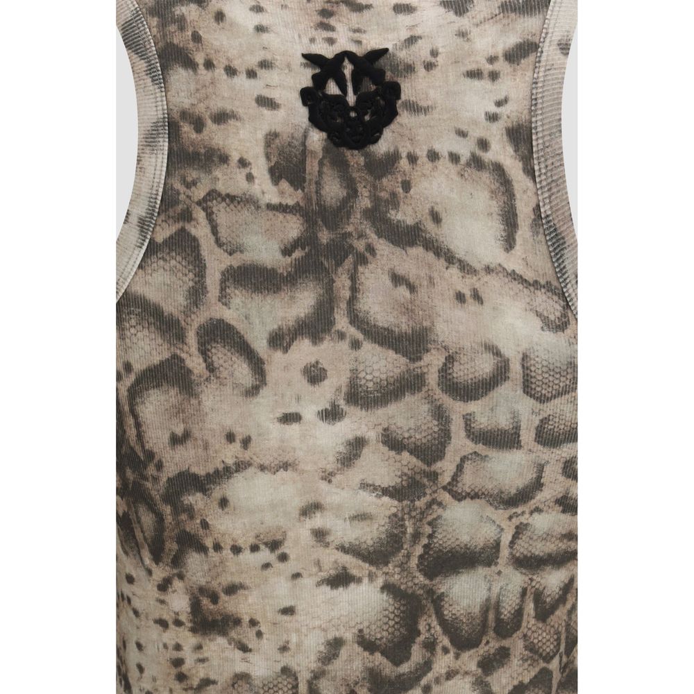 Elevate your style with the PINKO Beige Cotton T-Shirt from the SS26 collection, showcasing luxurious ribbed knit and a bold snakeskin print for timeless sophistication.
