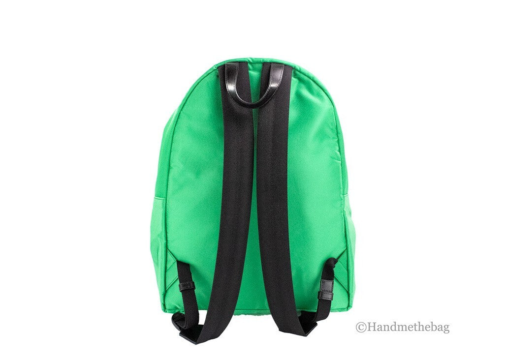 Elevate your style with the Versace Large Bright Green Nylon Fabric Medusa Shoulder Backpack, a masterpiece of luxury that seamlessly blends functionality and sophistication.