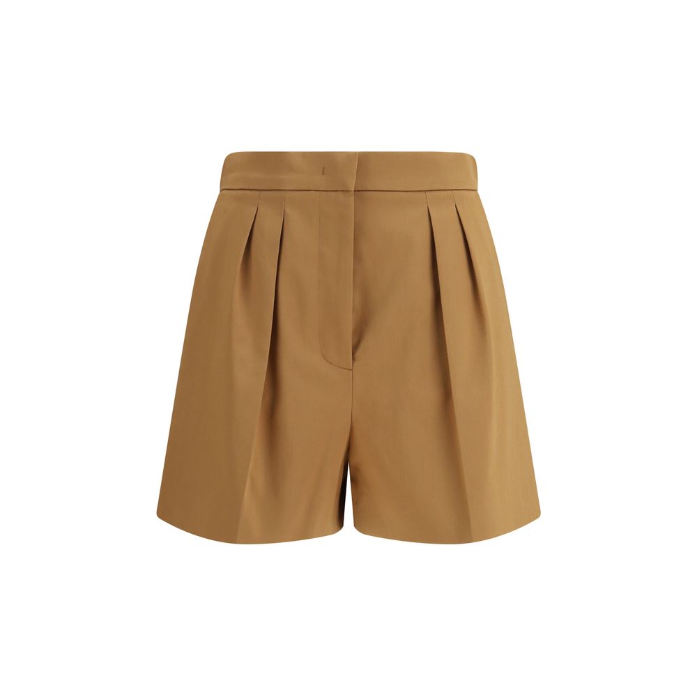 Elevate your wardrobe with Max Mara's Beige Cotton Bermuda Shorts, a masterpiece of tailored elegance, crafted for the discerning individual seeking timeless sophistication.