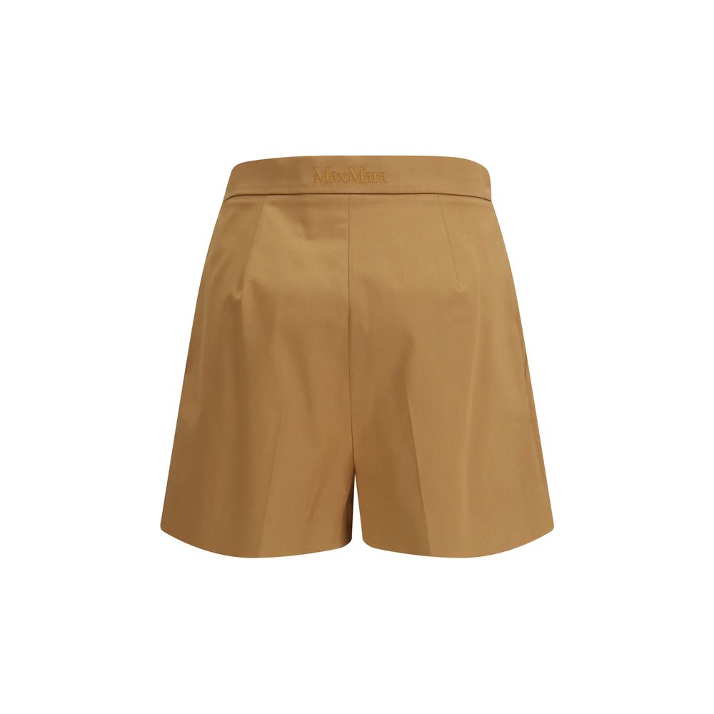 Experience the epitome of sophistication with Max Mara Beige Cotton Bermuda Shorts, crafted from luxurious stretch cotton satin for timeless elegance and effortless style.