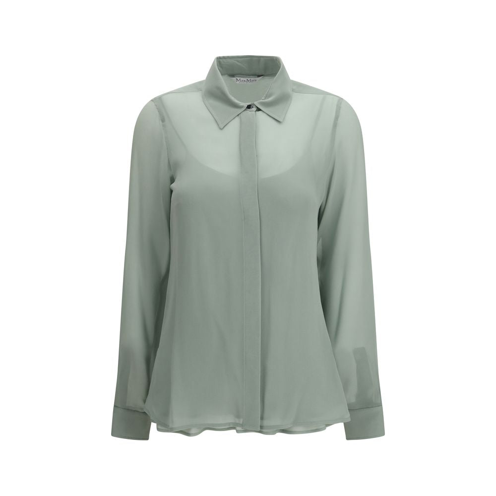 Experience the allure of the Max Mara Bicolor Silk Shirt, crafted from exquisite sheer silk for a fluid silhouette that embodies timeless elegance and sophistication.