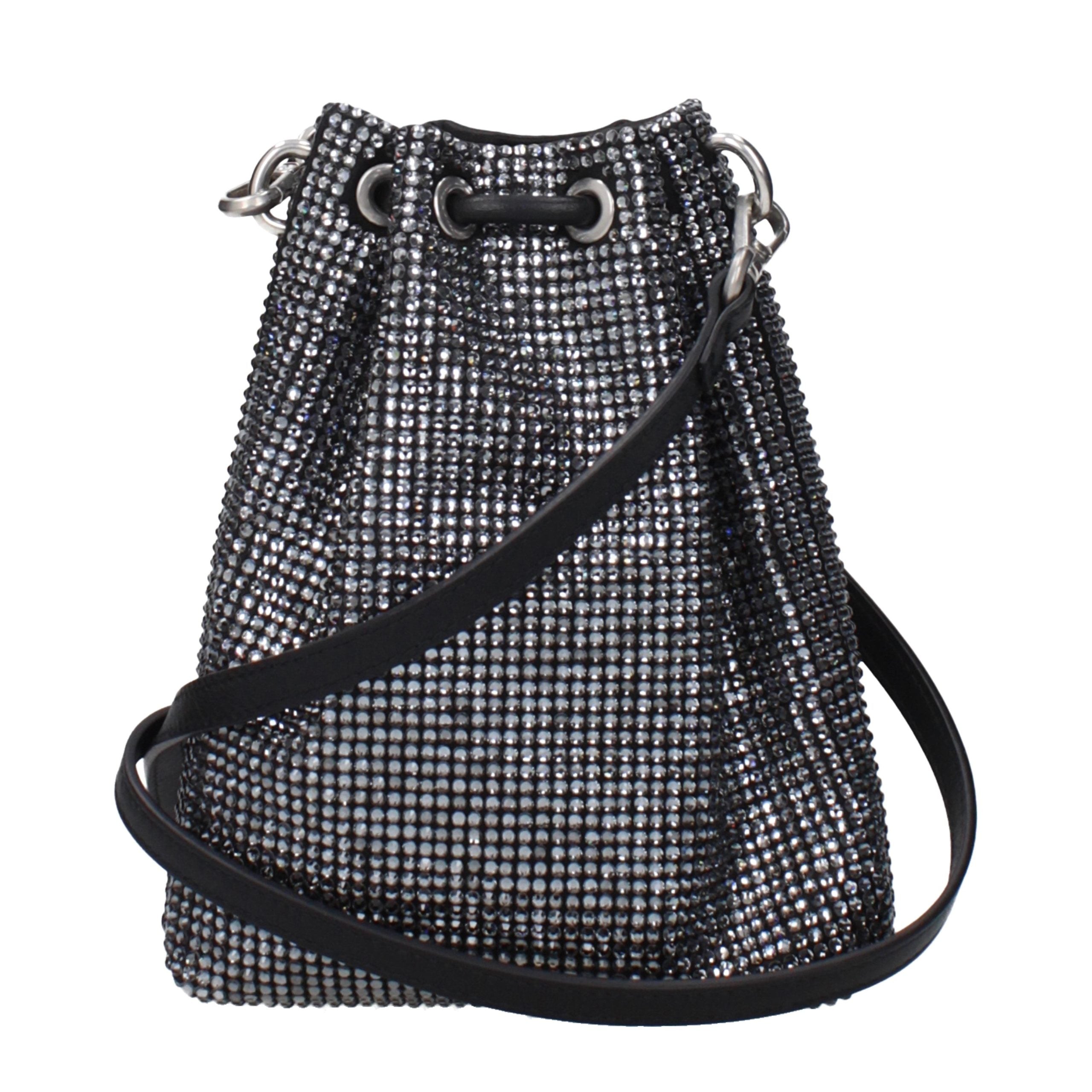 Experience the allure of the Jimmy Choo Black Satin Crossbody Bag, where exquisite satin meets dazzling rhinestones, embodying timeless luxury for every occasion.