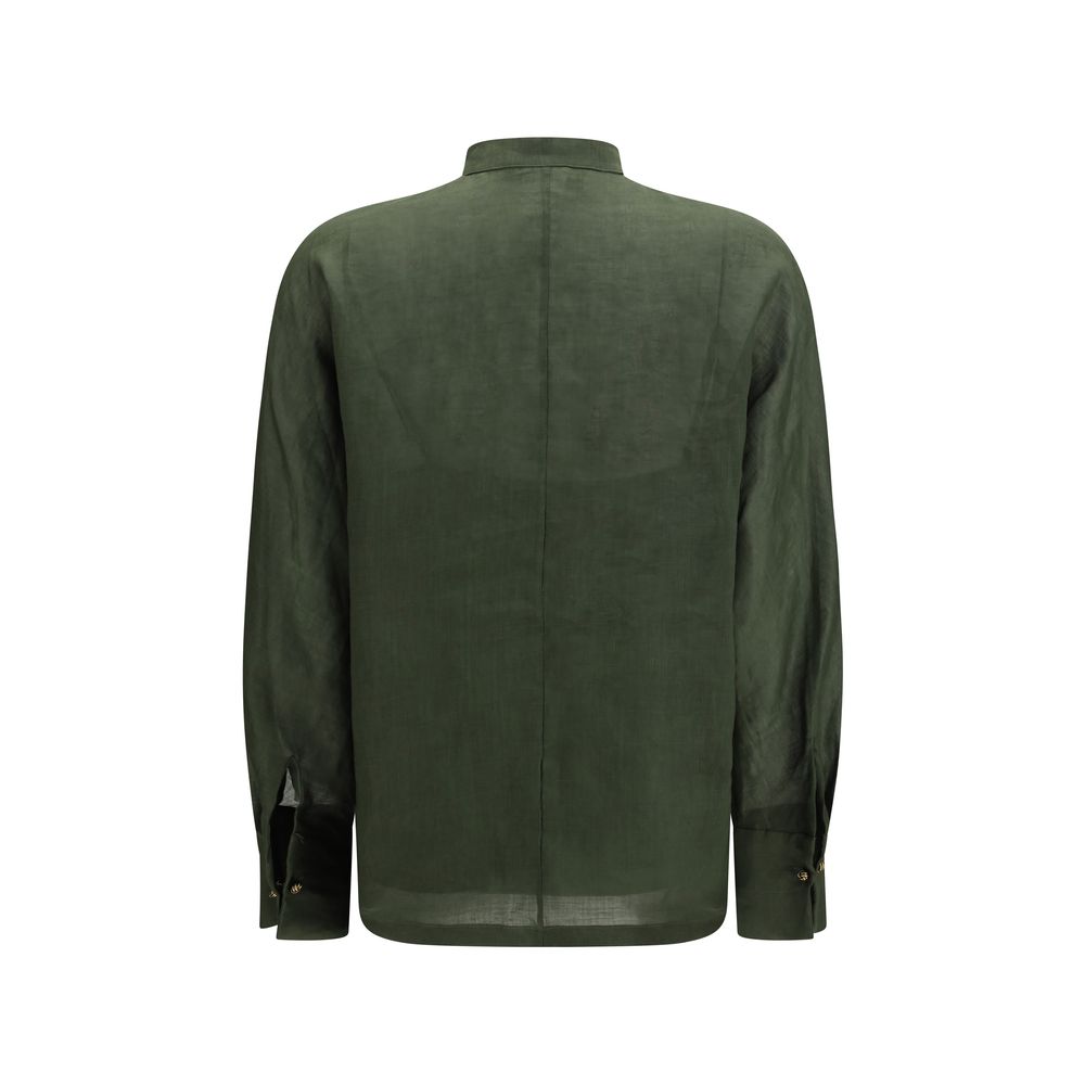 Elevate your wardrobe with the Max Mara Bicolor Ramie Dress Shirt, a masterpiece of 100% ramie canvas that embodies contemporary elegance and timeless luxury.