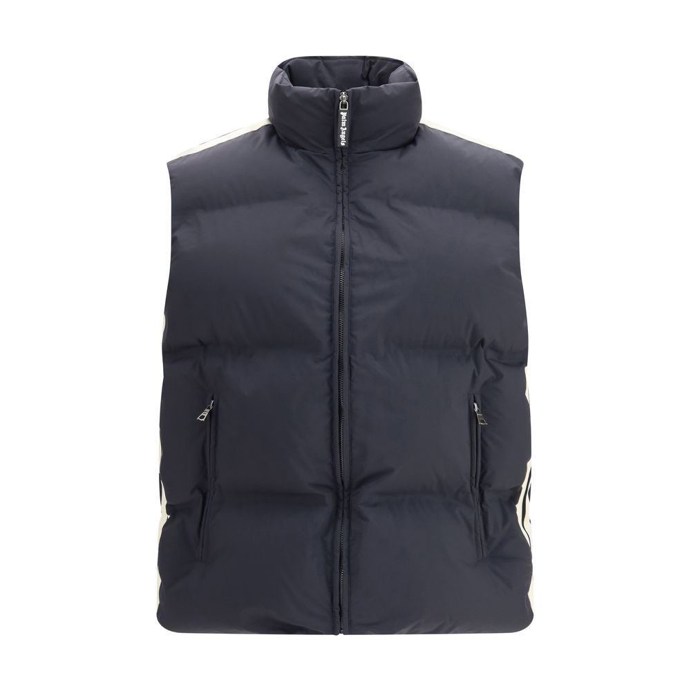 Elevate your wardrobe with the Palm Angels Black Polyamide Sleeveless Jacket, a masterpiece of modern luxury and sophistication, perfect for discerning tastes.