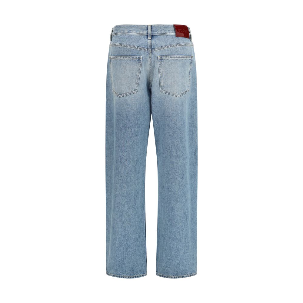 Elevate your wardrobe with Gucci Blue Cotton Straight-Leg Jeans, crafted from luxurious certified cotton denim, embodying timeless elegance and sophisticated style.