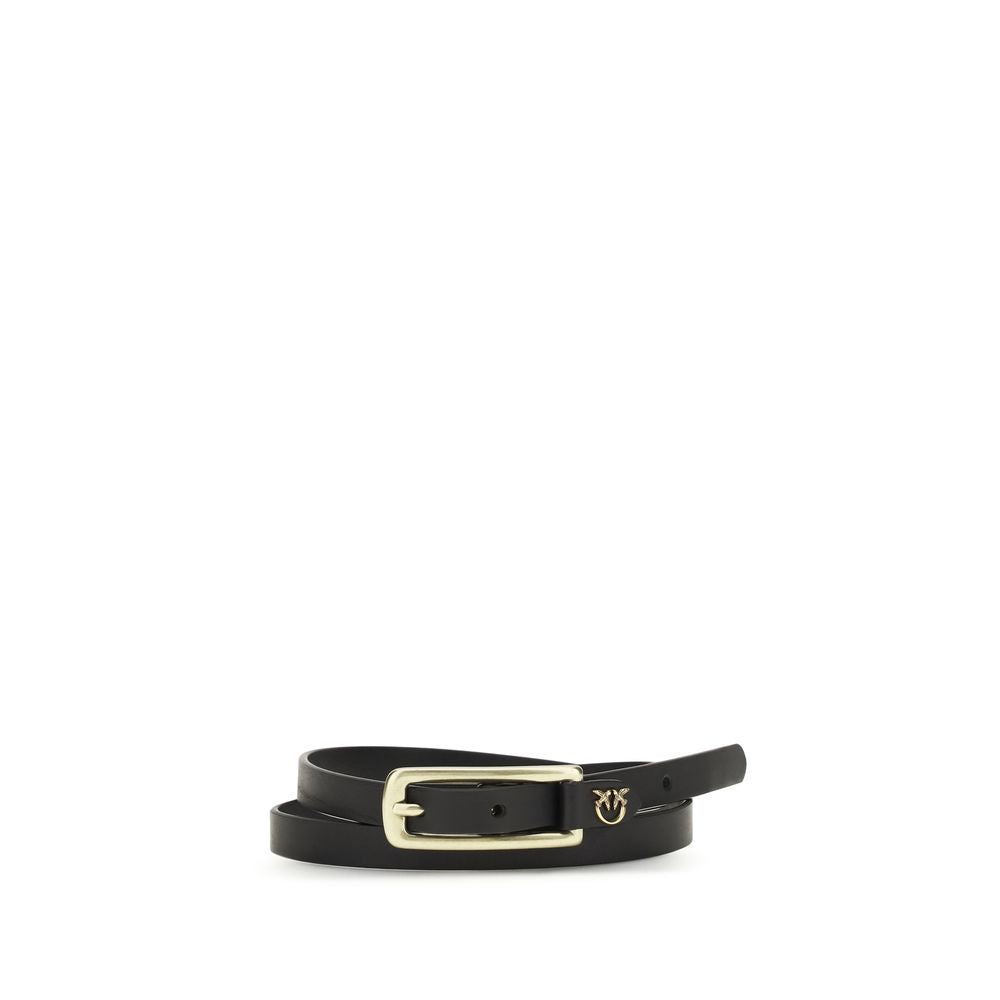 Elevate your style with the PINKO Black Calf Leather Bos Taurus Thin Belt, a masterpiece of exquisite craftsmanship and timeless elegance, perfect for any sophisticated wardrobe.