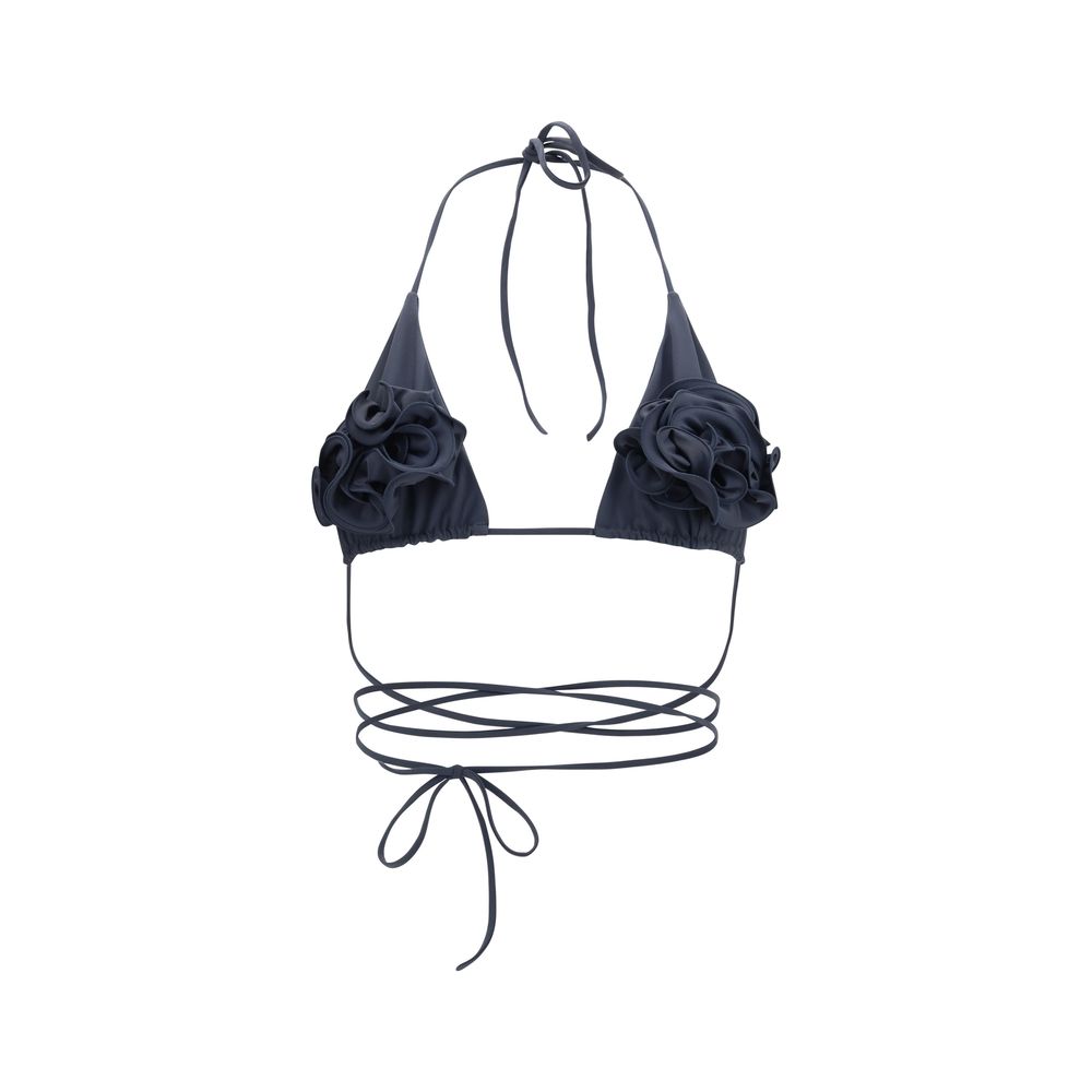 Indulge in the Magda Butrym Gray Polyamide Bikini, a luxurious blend of artistry and elegance, featuring exquisite 3D floral embellishments for a captivating beachside allure.