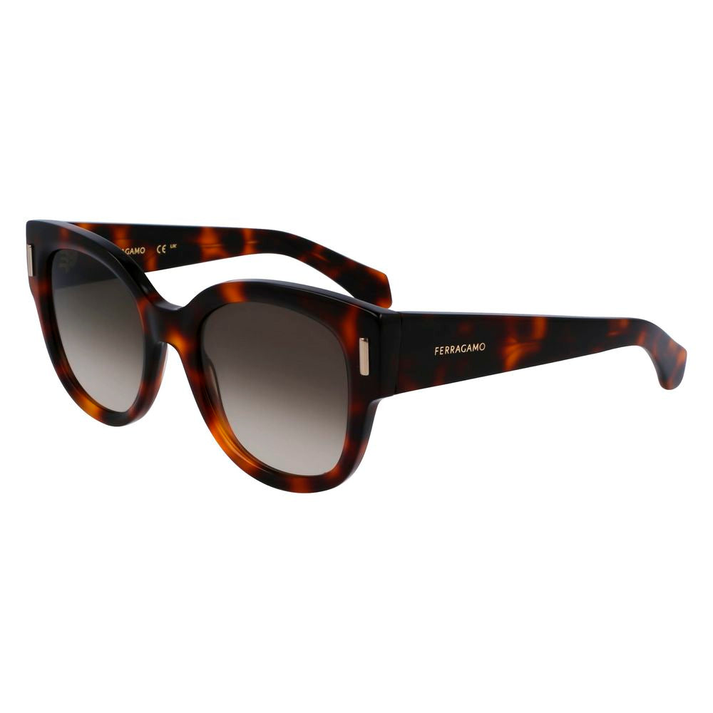 Experience the allure of Ferragamo Brown Acetate Sunglasses, where exquisite craftsmanship meets timeless elegance, perfect for the discerning fashionista.