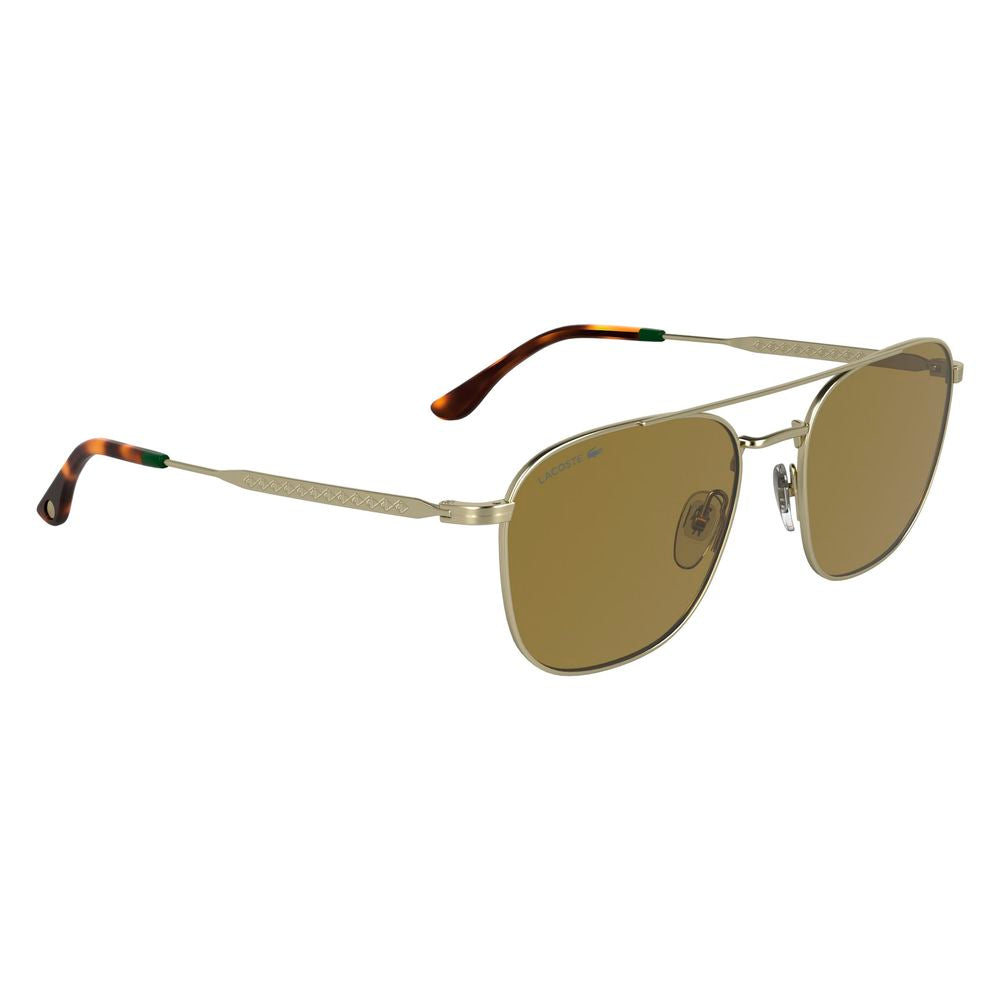 Elevate your style with Lacoste Gold Metal Sunglasses, where exquisite craftsmanship meets timeless elegance, offering 100% UV protection for the discerning individual.