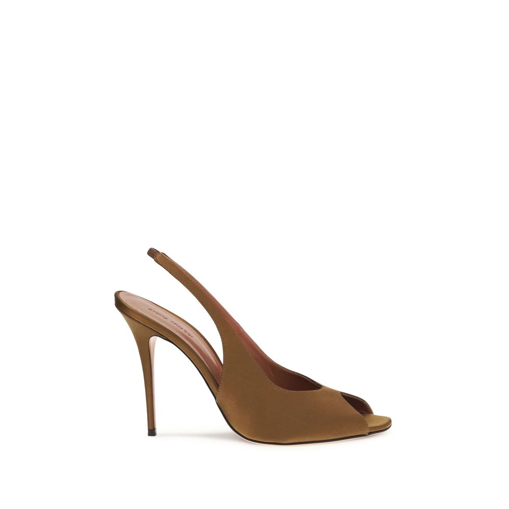 Amina Muaddi Brown Silk Stiletto Heel Sandals - Effortless Elegance