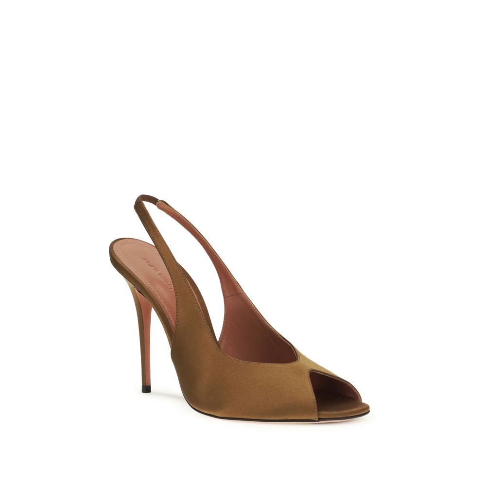 Amina Muaddi Brown Silk Stiletto Heel Sandals - Effortless Luxury