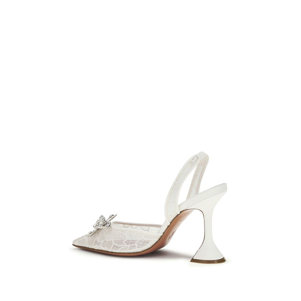 Amina Muaddi White Fabric High Heel Pumps - SS26 Luxury Footwear
