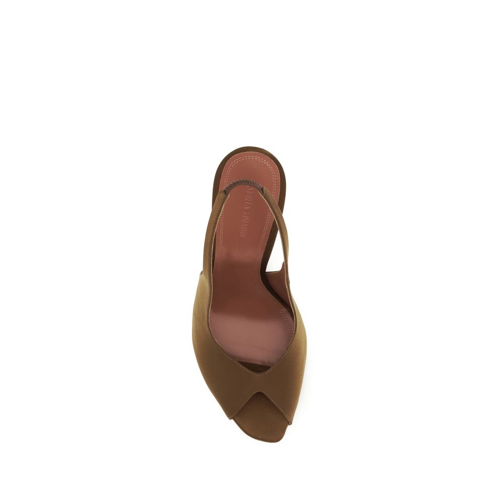 Amina Muaddi Brown Silk Stiletto Heel Sandals - Effortless Elegance