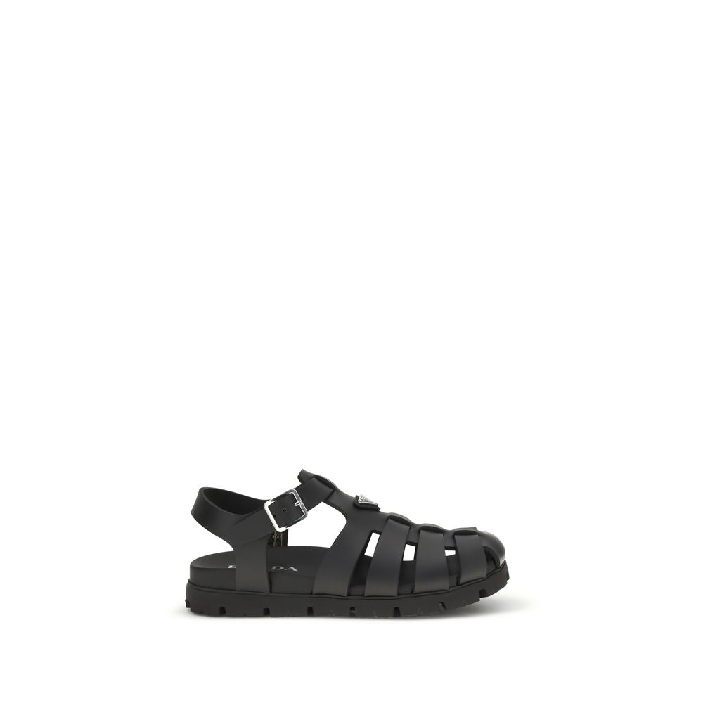 Prada Black Calf Leather Flat Sandals – Luxury Footwear Redefined