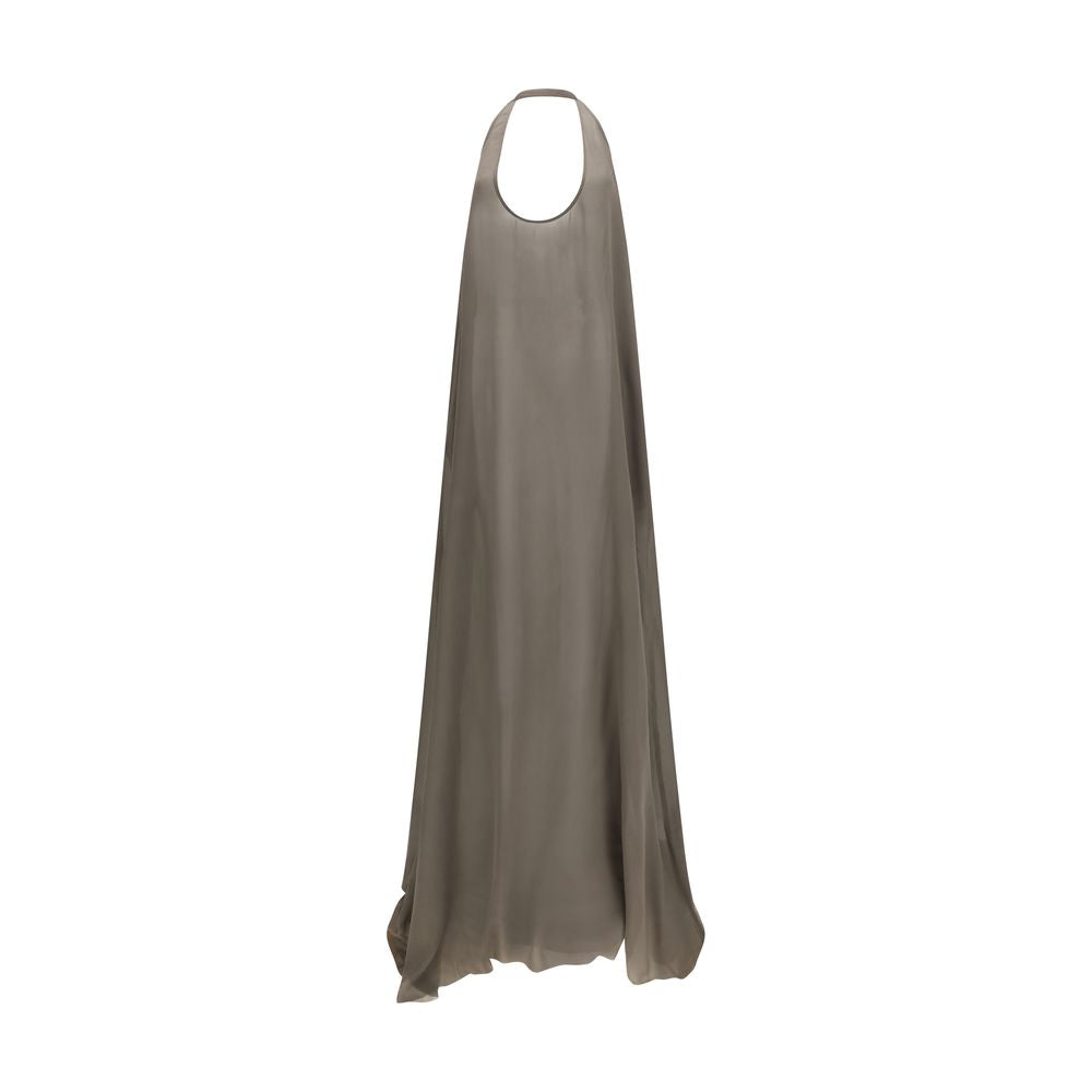 Indulge in the exquisite craftsmanship of the Rick Owens Gray Silk Casual Dress, a minimalist masterpiece in luxurious silk georgette, perfect for elevated occasions.