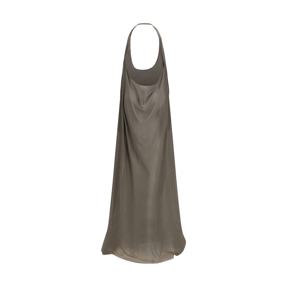 Indulge in the exquisite craftsmanship of the Rick Owens Gray Silk Casual Dress, a minimalist masterpiece in luxurious silk georgette, perfect for elevated occasions.