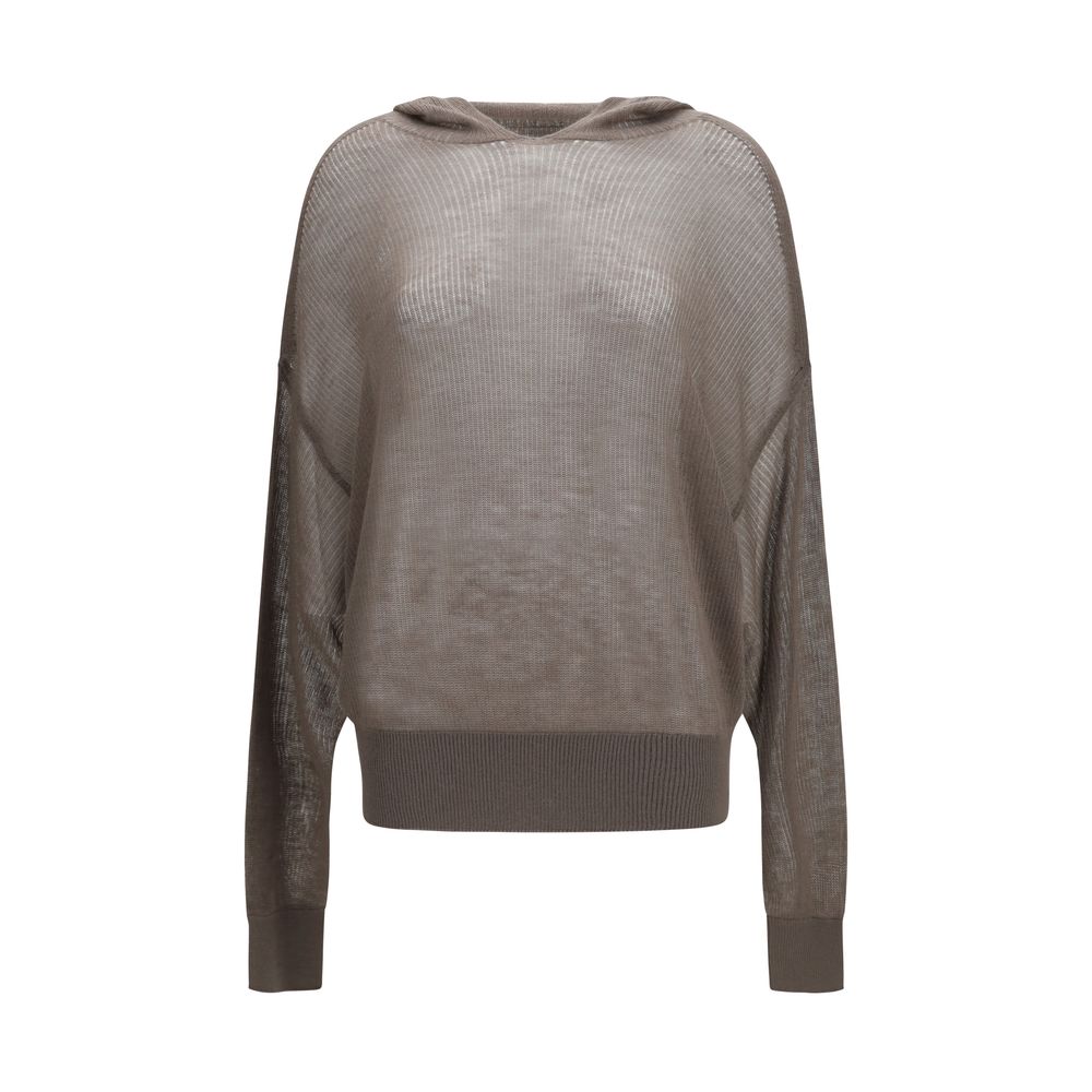 Indulge in the Rick Owens Gray Cashmere Hoodie, a masterpiece of luxury knitwear from SS26, crafted from sumptuous Kashmir for unparalleled elegance and comfort.