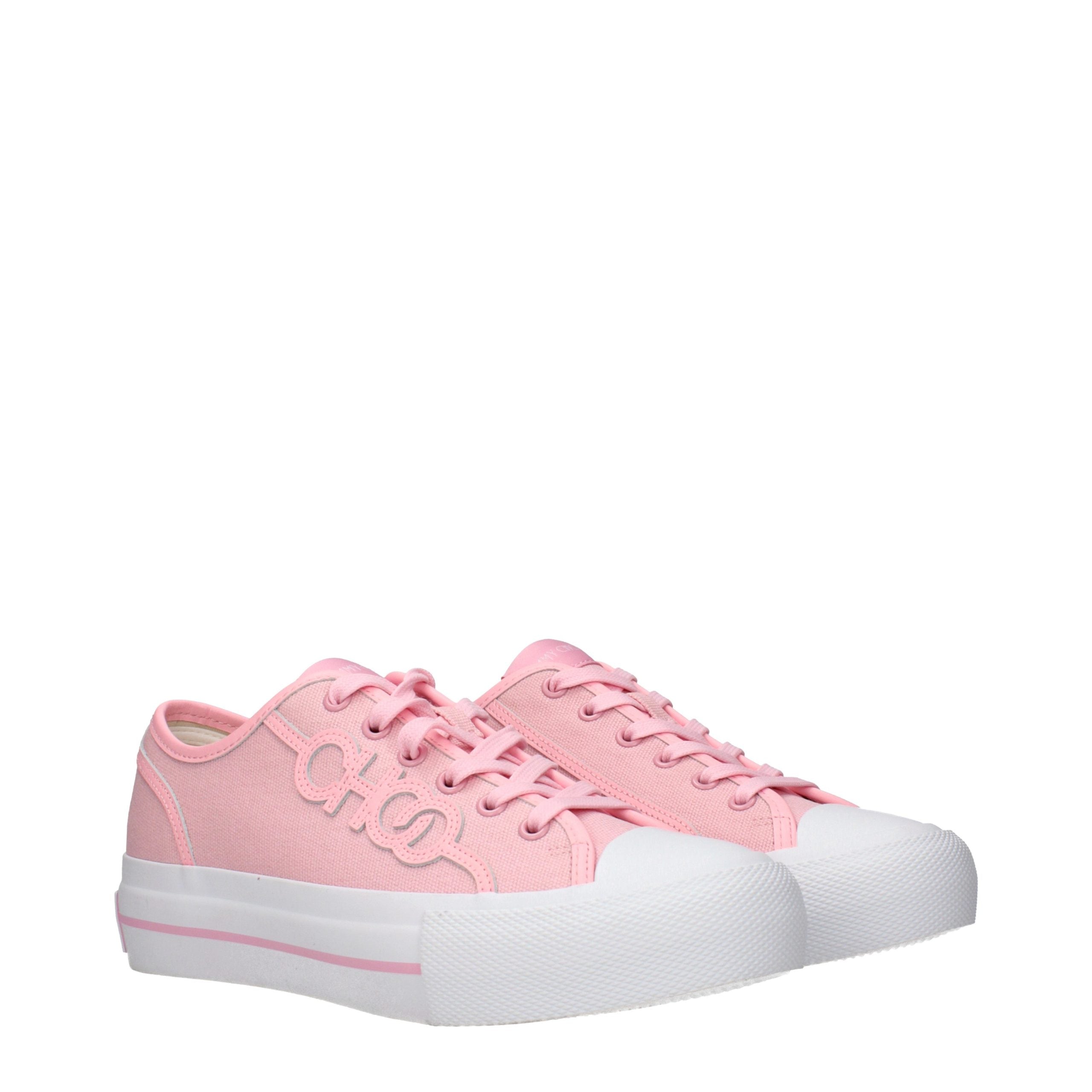 Elevate your style with Jimmy Choo Pink Fabric Low Top Sneakers, where playful sophistication meets timeless luxury, perfect for the discerning fashionista.
