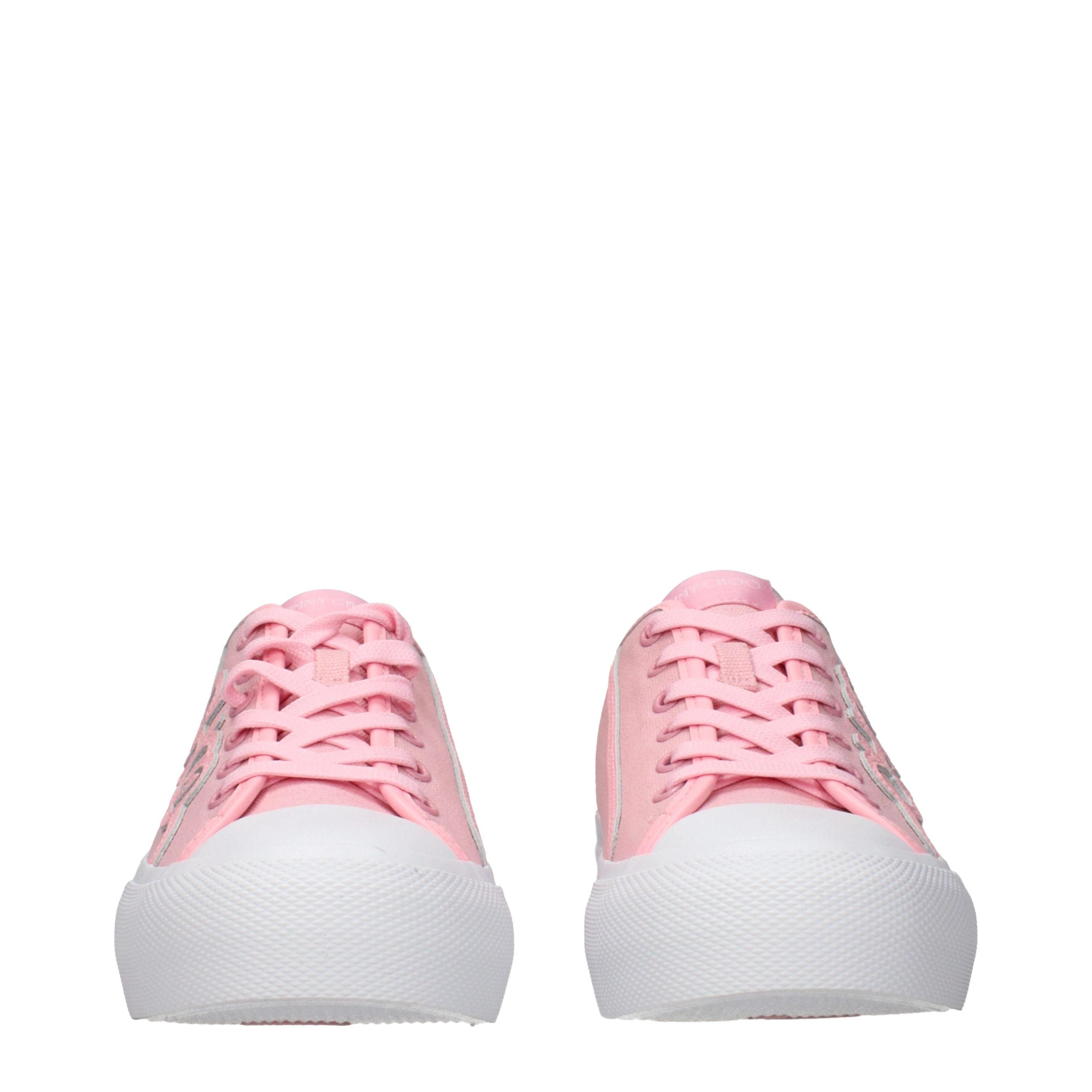 Elevate your style with Jimmy Choo Pink Fabric Low Top Sneakers, where playful sophistication meets timeless luxury, perfect for the discerning fashionista.