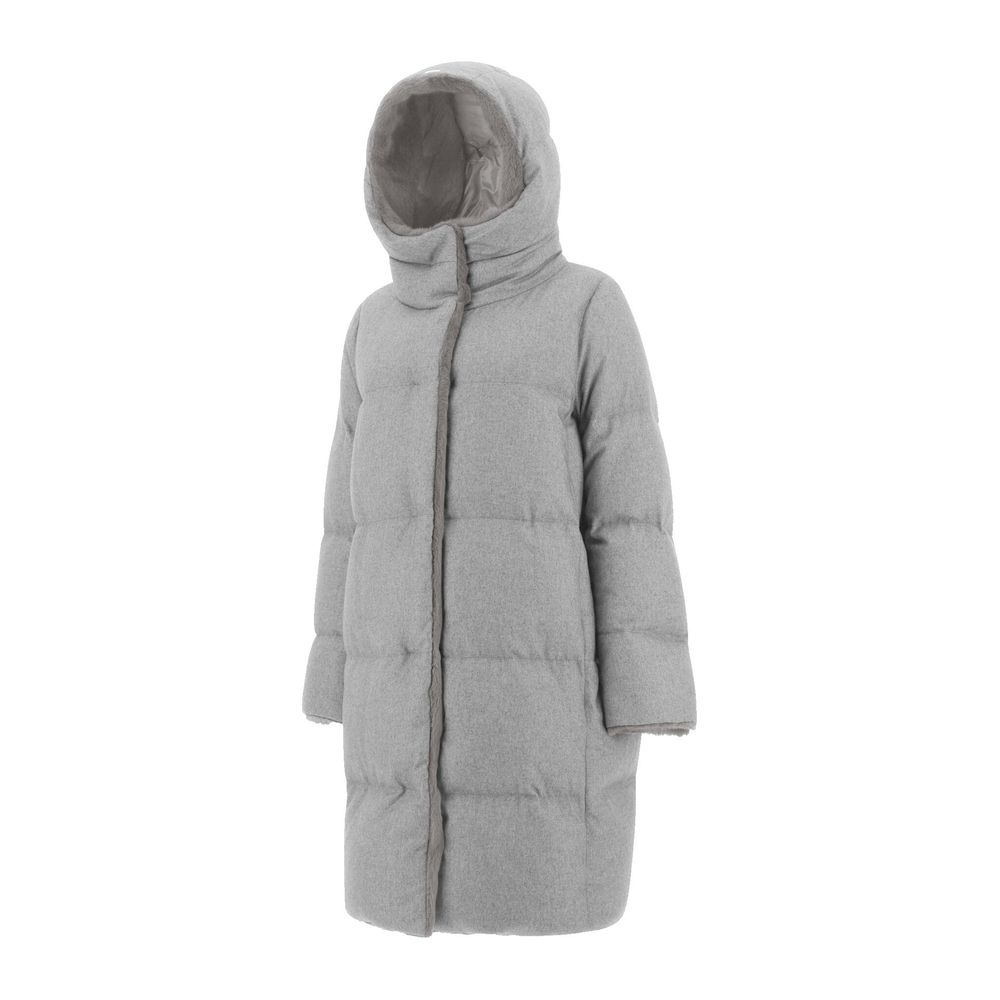 Indulge in the exquisite Herno Gray Cashmere Coat, crafted from luxurious cashmere and silk, embodying elegance and sophistication for the discerning individual.