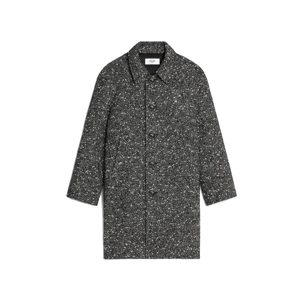 Experience the exquisite Celine Gray Mohair Coat, a masterpiece of Italian craftsmanship in luxurious wool and mohair, designed for the discerning individual who commands elegance.