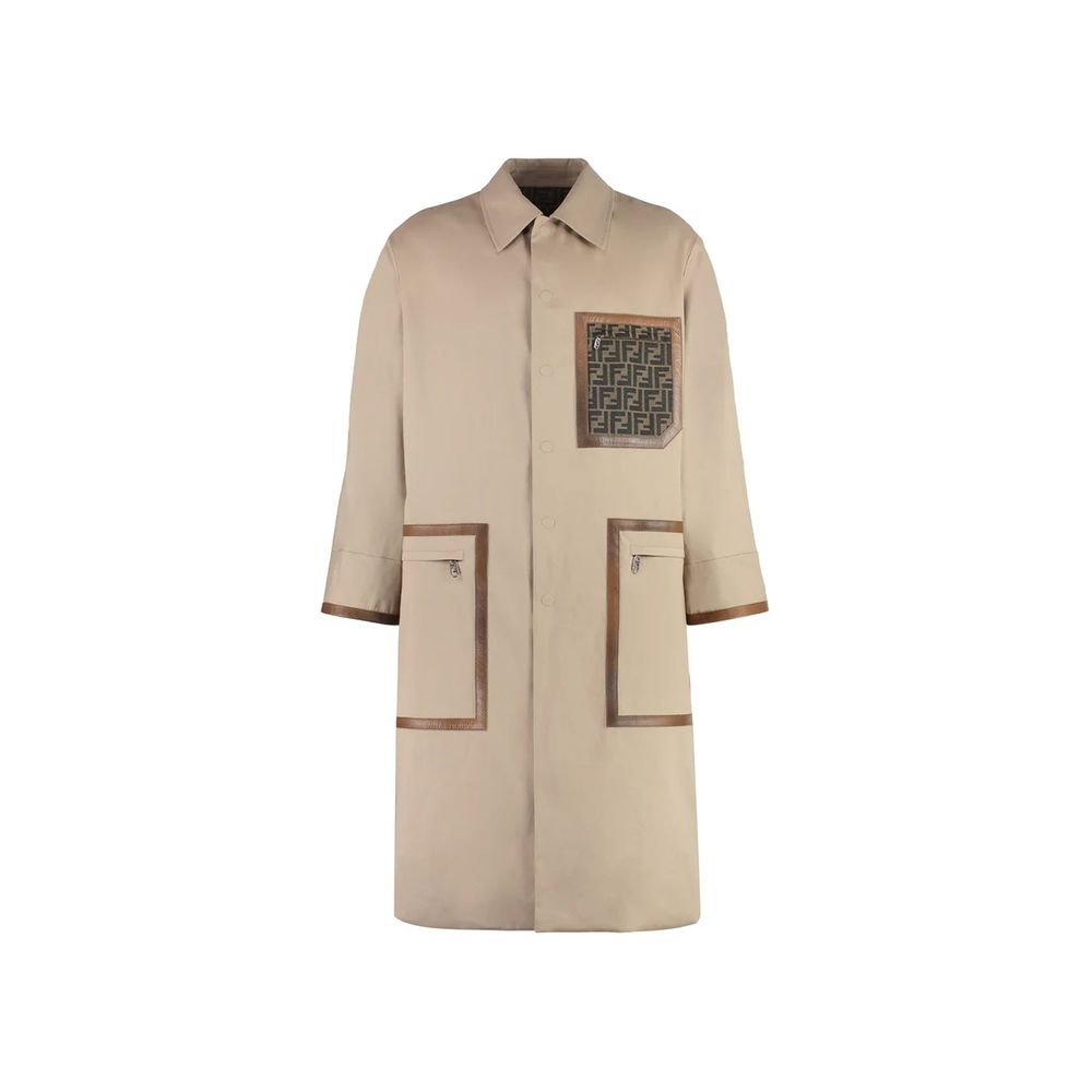 Elevate your wardrobe with the Fendi Beige Cotton Coat, a masterpiece of Italian craftsmanship that embodies timeless luxury and sophisticated style for the discerning individual.