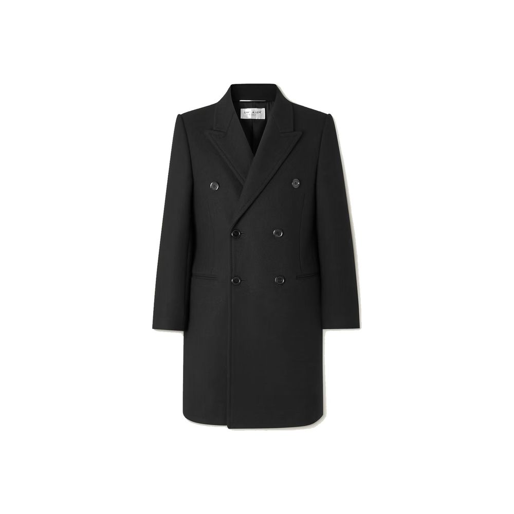 Discover the Saint Laurent Black Wool Coat, a masterpiece of Italian craftsmanship in 100% wool, embodying timeless elegance and sophistication for the discerning individual.