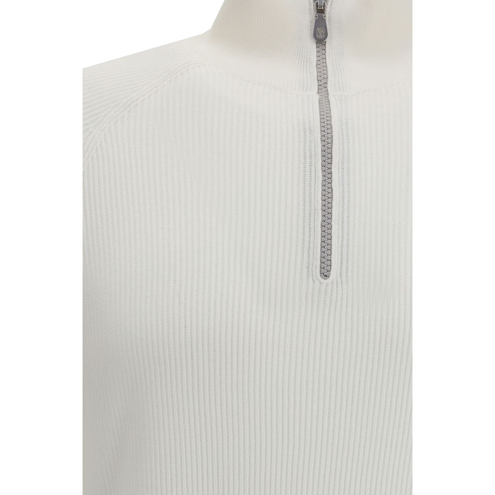Indulge in the Brunello Cucinelli White Cotton Sweatshirt, where unparalleled craftsmanship meets luxurious comfort, perfect for the discerning individual seeking effortless elegance.